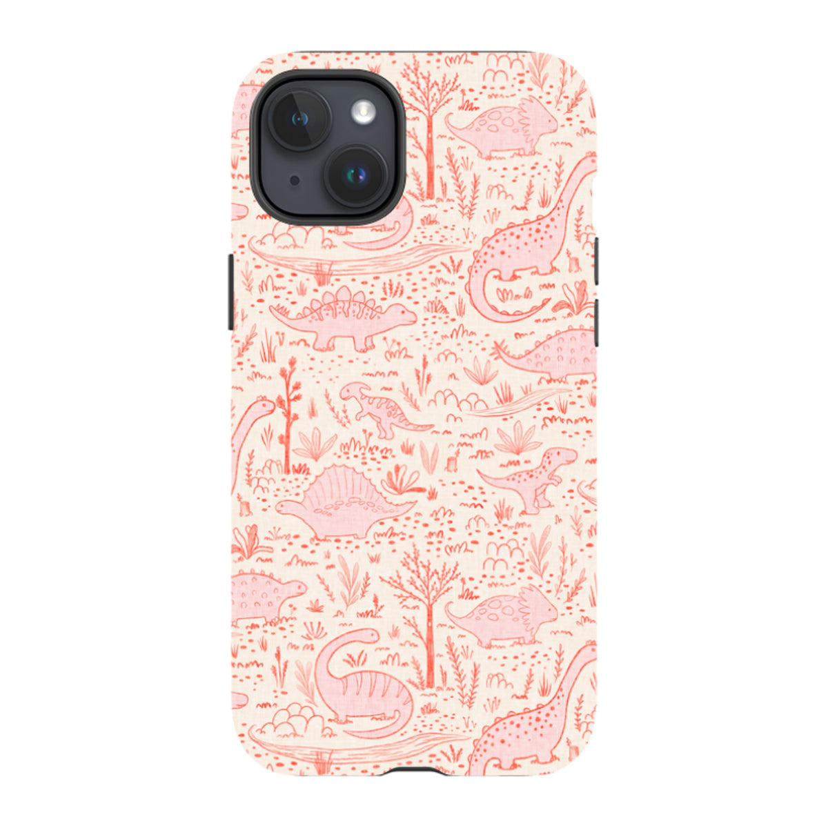 iPhone Tough Case - Dinosaur line Red and Pink By Katherine Quinn