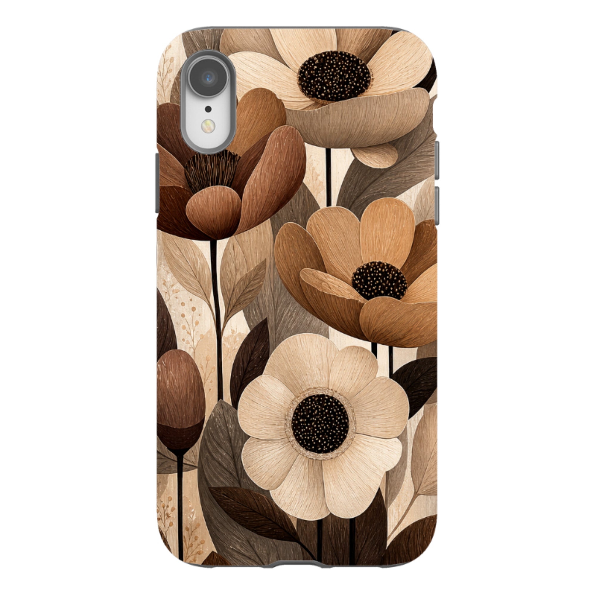 iPhone Tough Case - Chocolate Woodgrain Floral