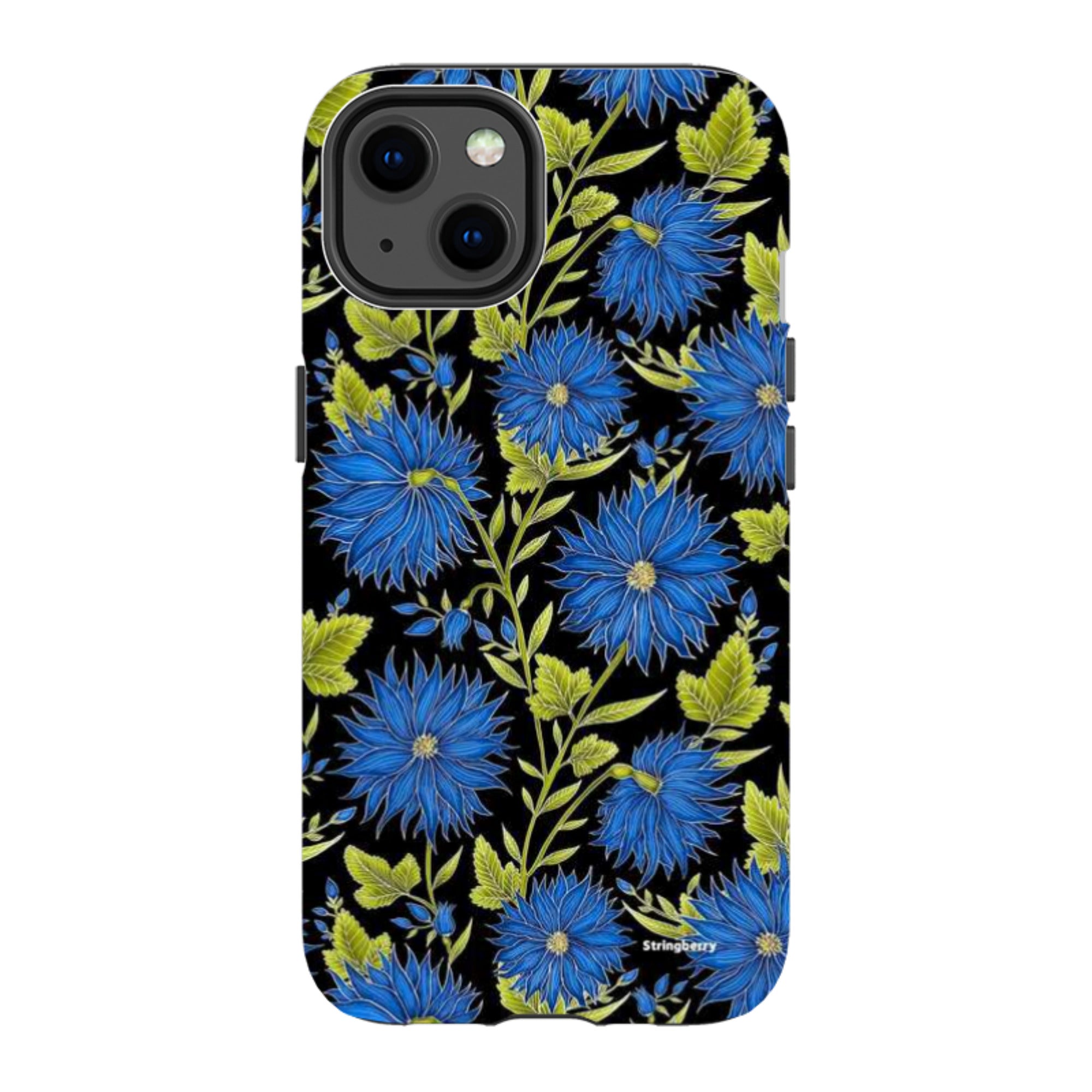 iPhone MagSafe Tough Case - Blue Flowers Black By Catherine Rowe