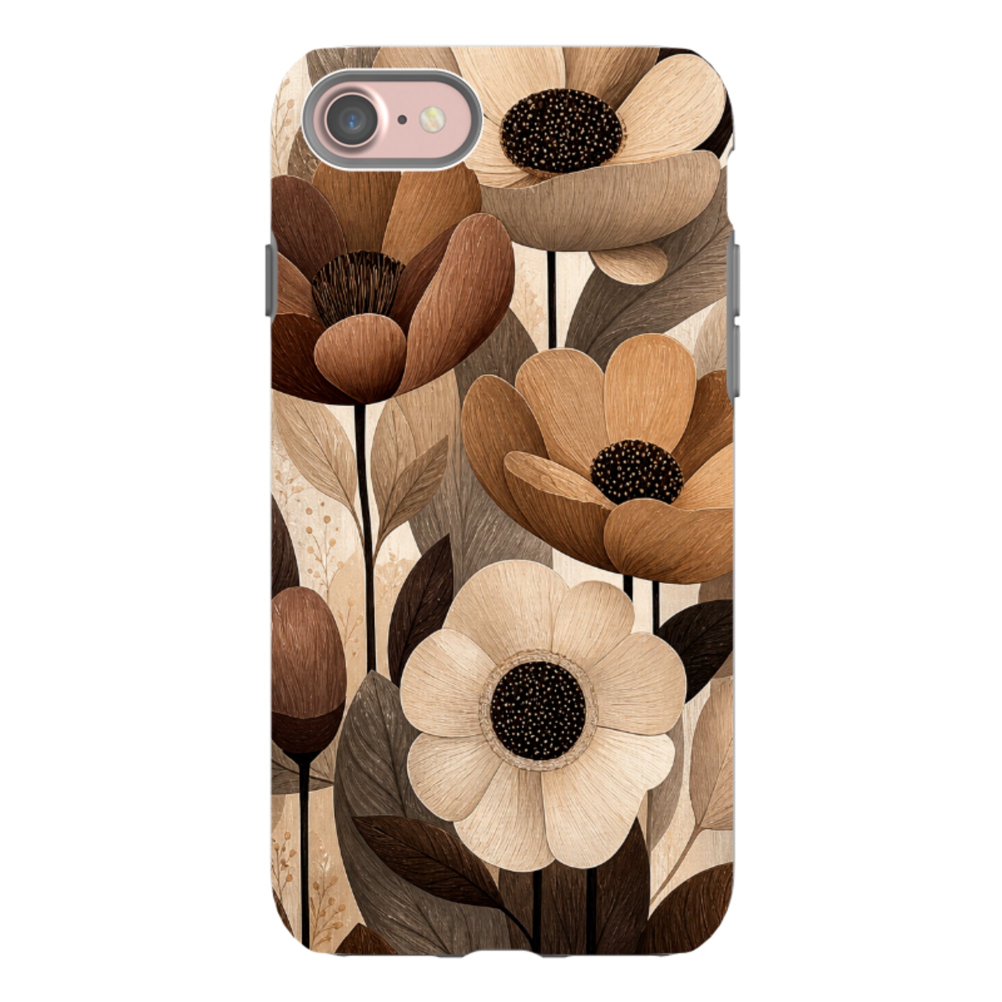 iPhone Tough Case - Chocolate Woodgrain Floral