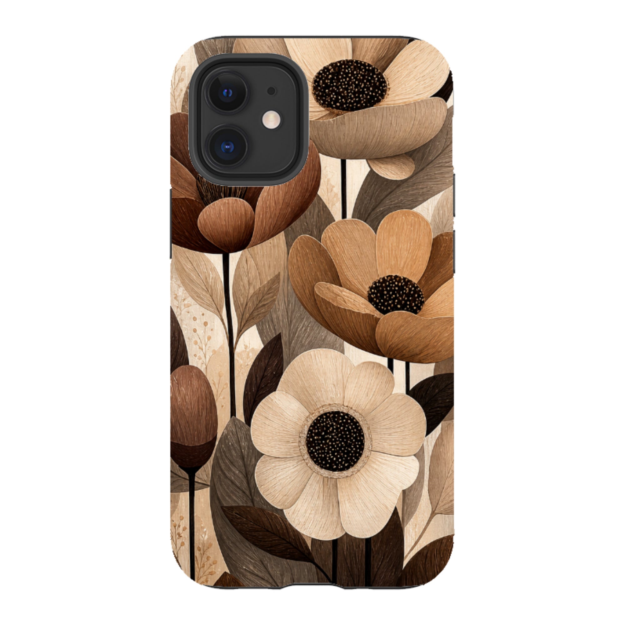 iPhone Tough Case - Chocolate Woodgrain Floral
