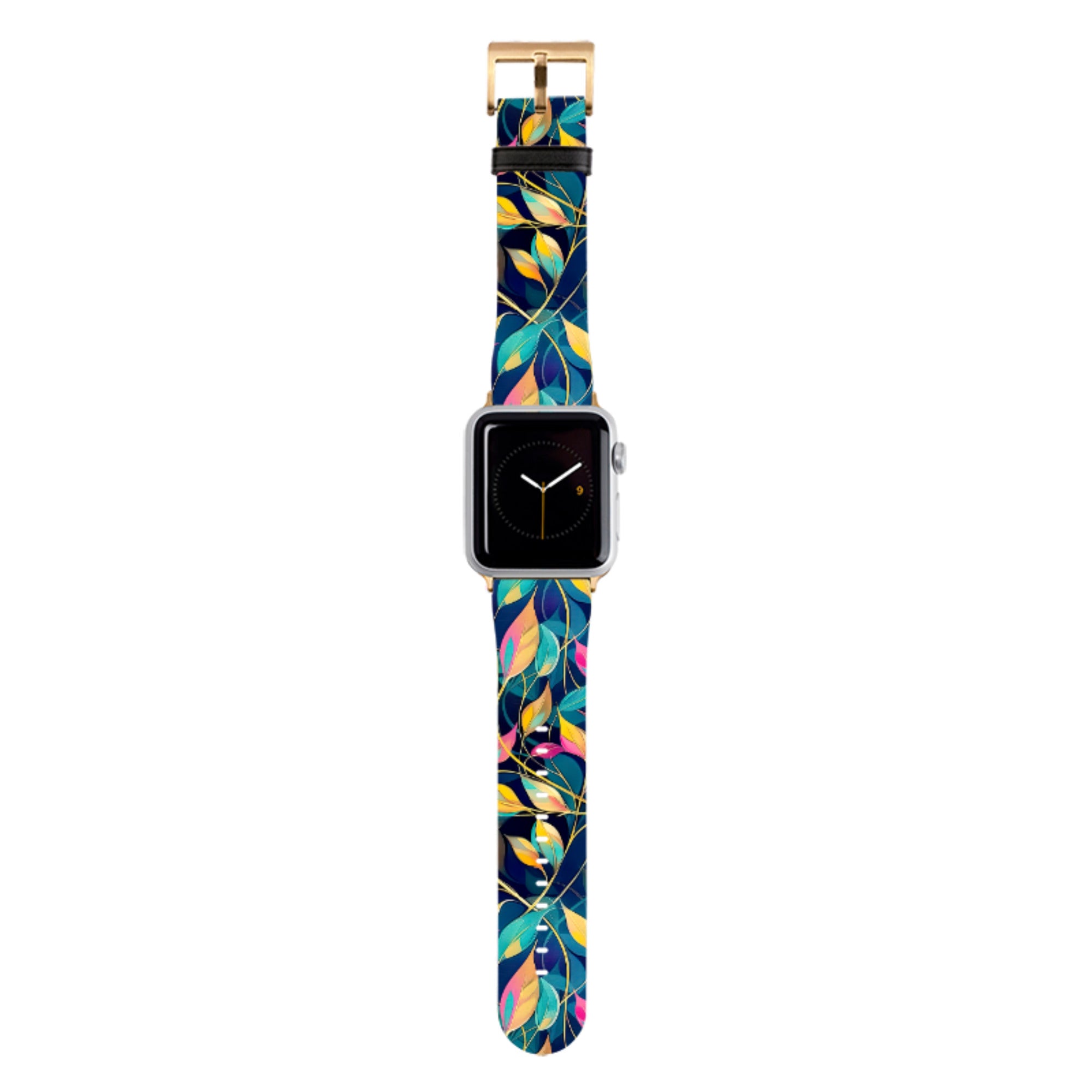 Pink and Teal Leaves Apple Watch Strap