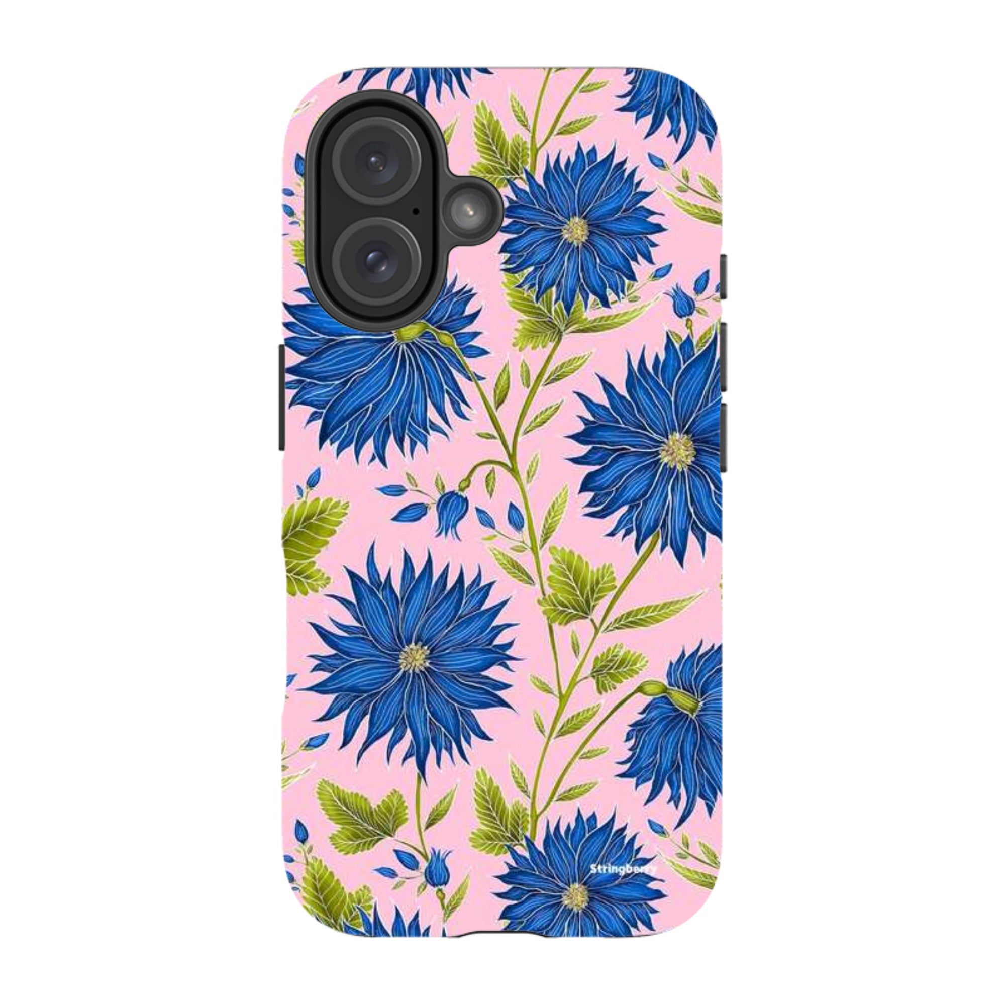 iPhone MagSafe Tough Case - Blue Flowers Pink By Catherine Rowe