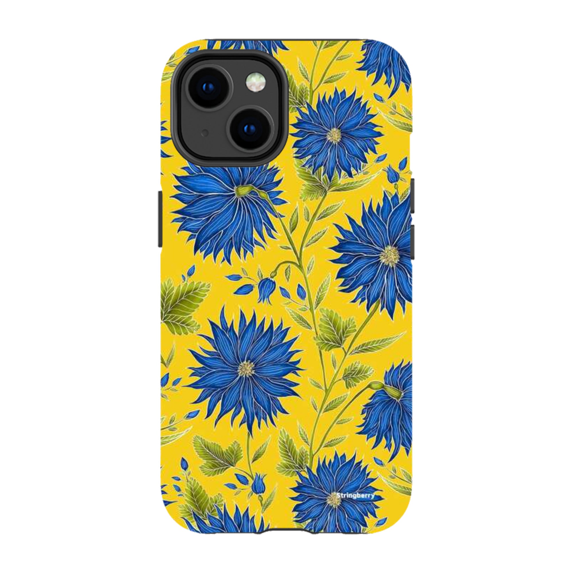 iPhone MagSafe Tough Case - Blue Flowers Yellow By Catherine Rowe
