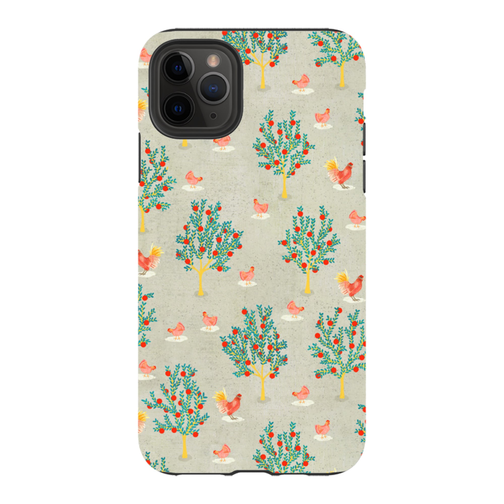iPhone Tough Case - Apple Trees and Chickens Grey By Katherine Quinn