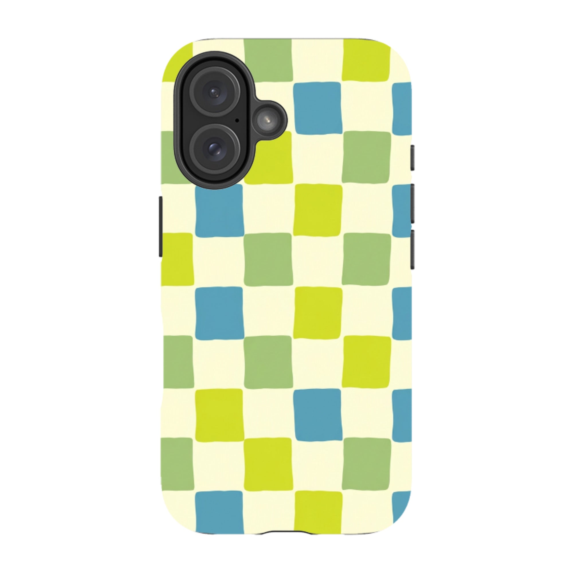iPhone Tough Case - Lime Green & Blue Checkerboard