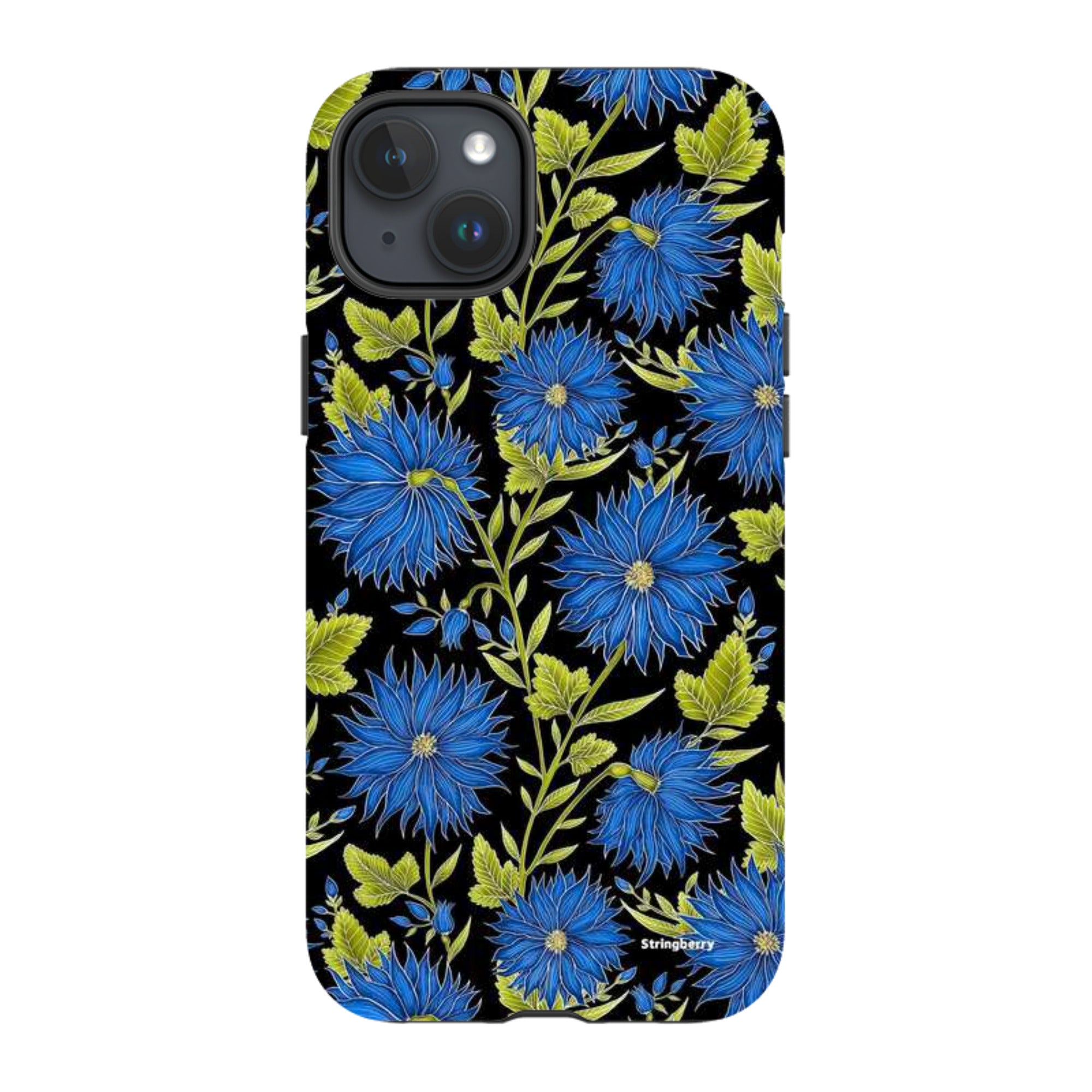 iPhone MagSafe Tough Case - Blue Flowers Black By Catherine Rowe