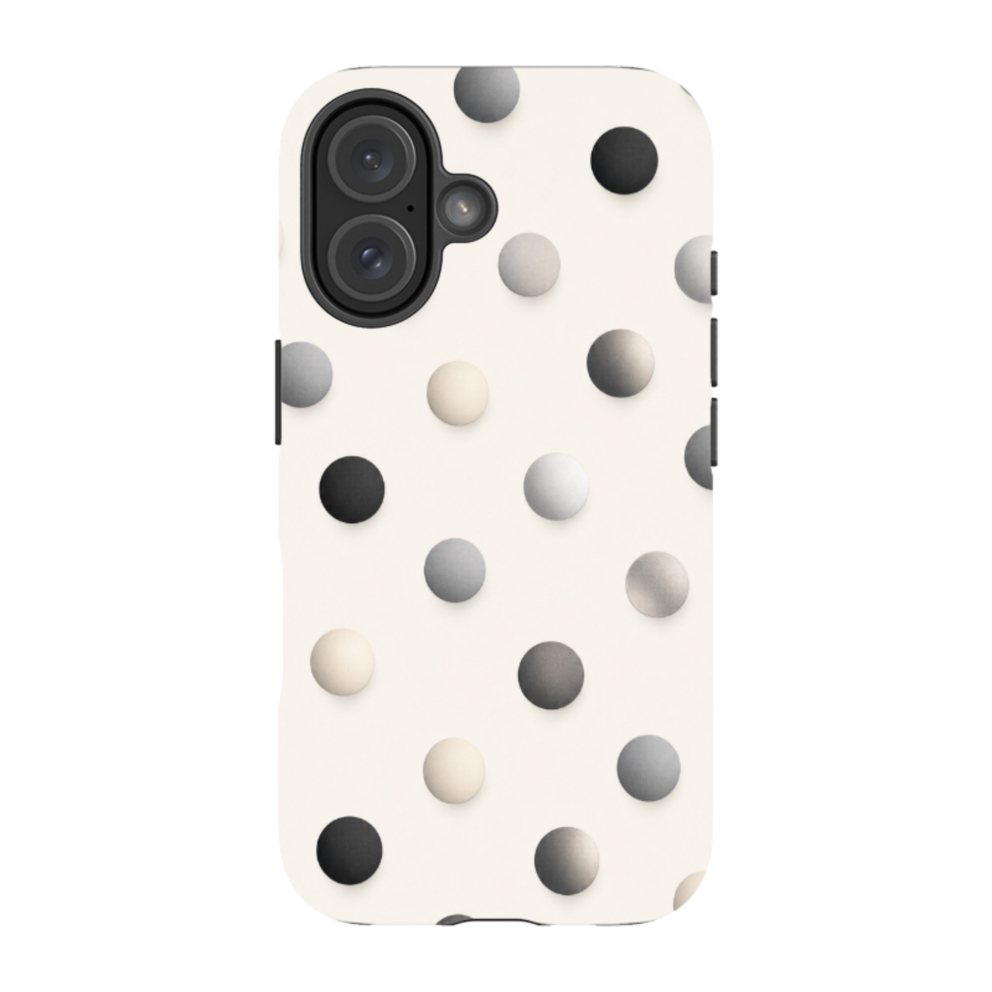 iPhone Tough Case - Cream & Grey Polka Dot