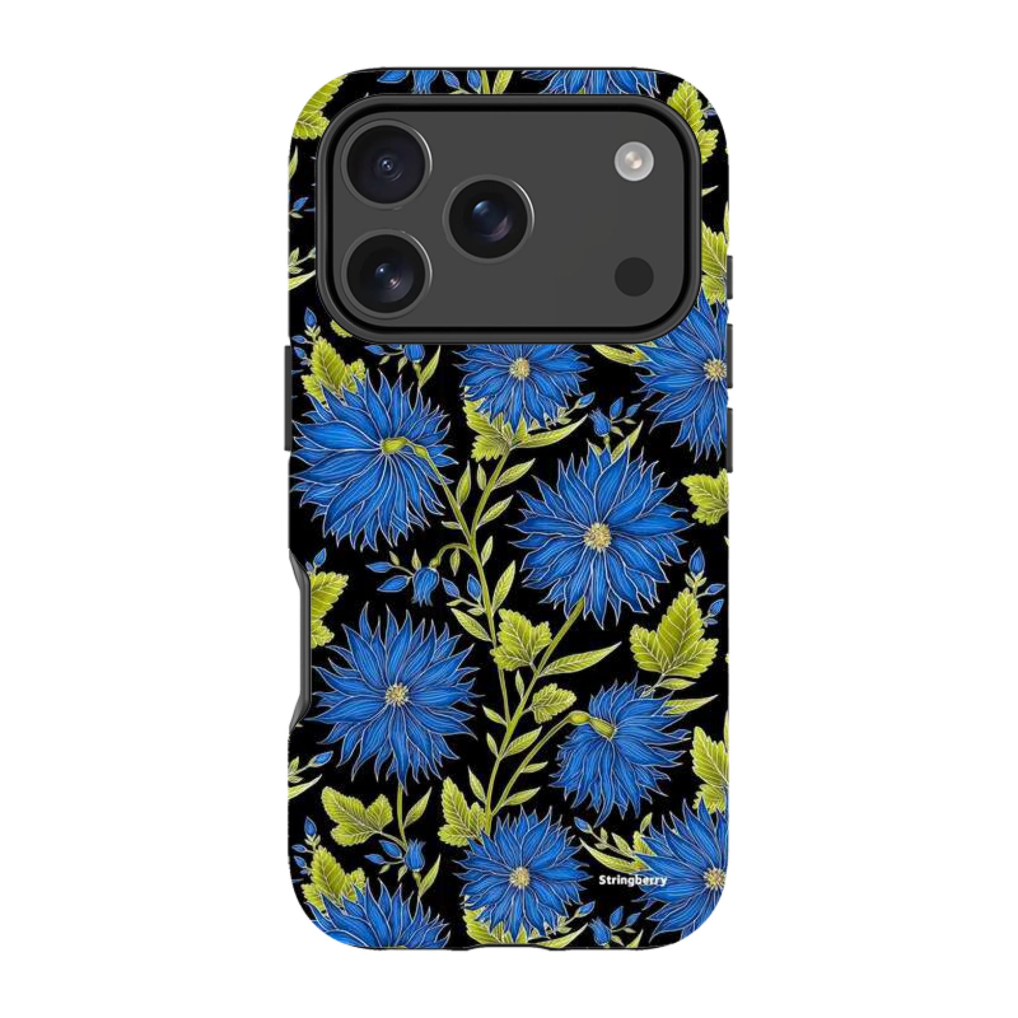 iPhone MagSafe Tough Case - Blue Flowers Black By Catherine Rowe