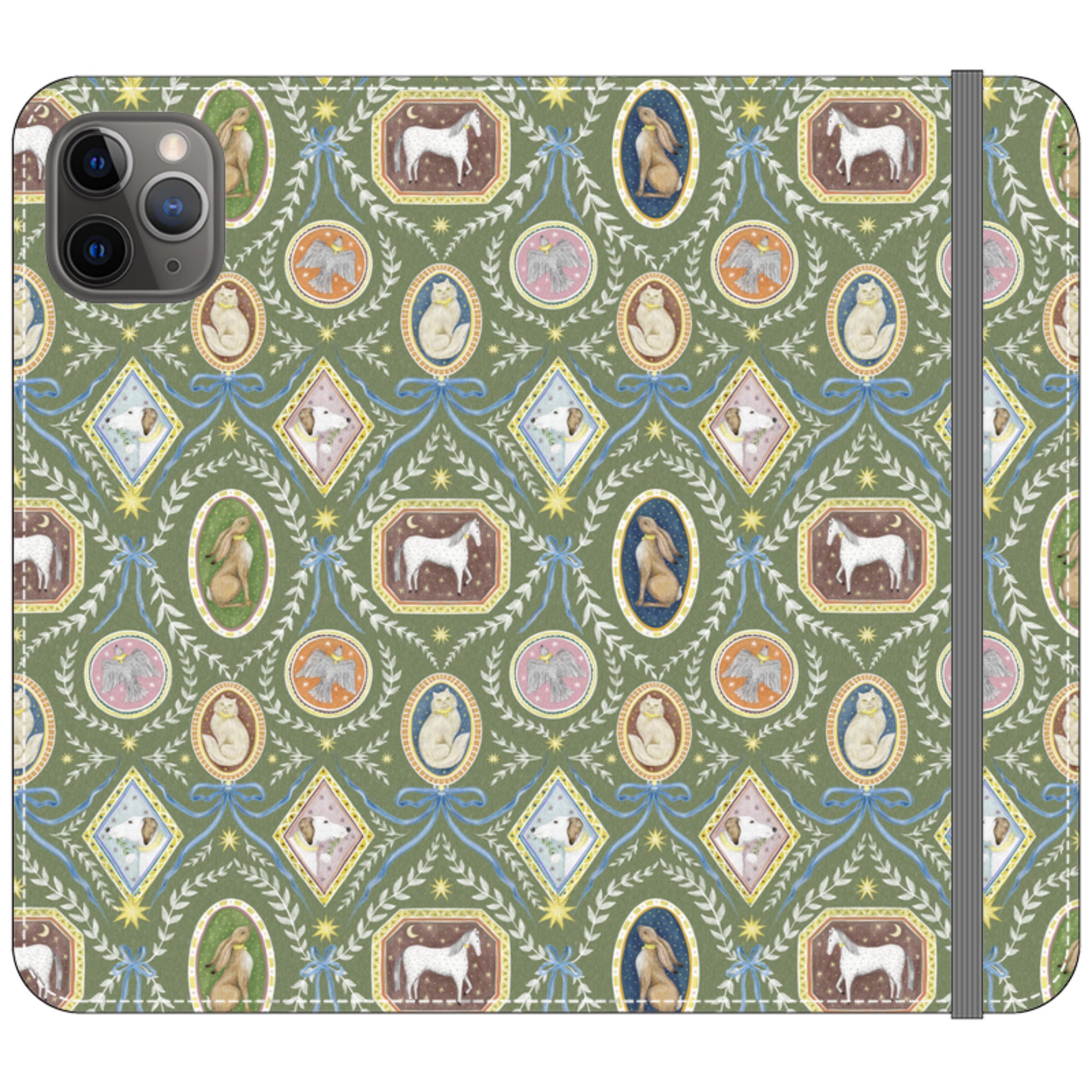 Charleston Moss Green Wallet Case By Catherine Rowe