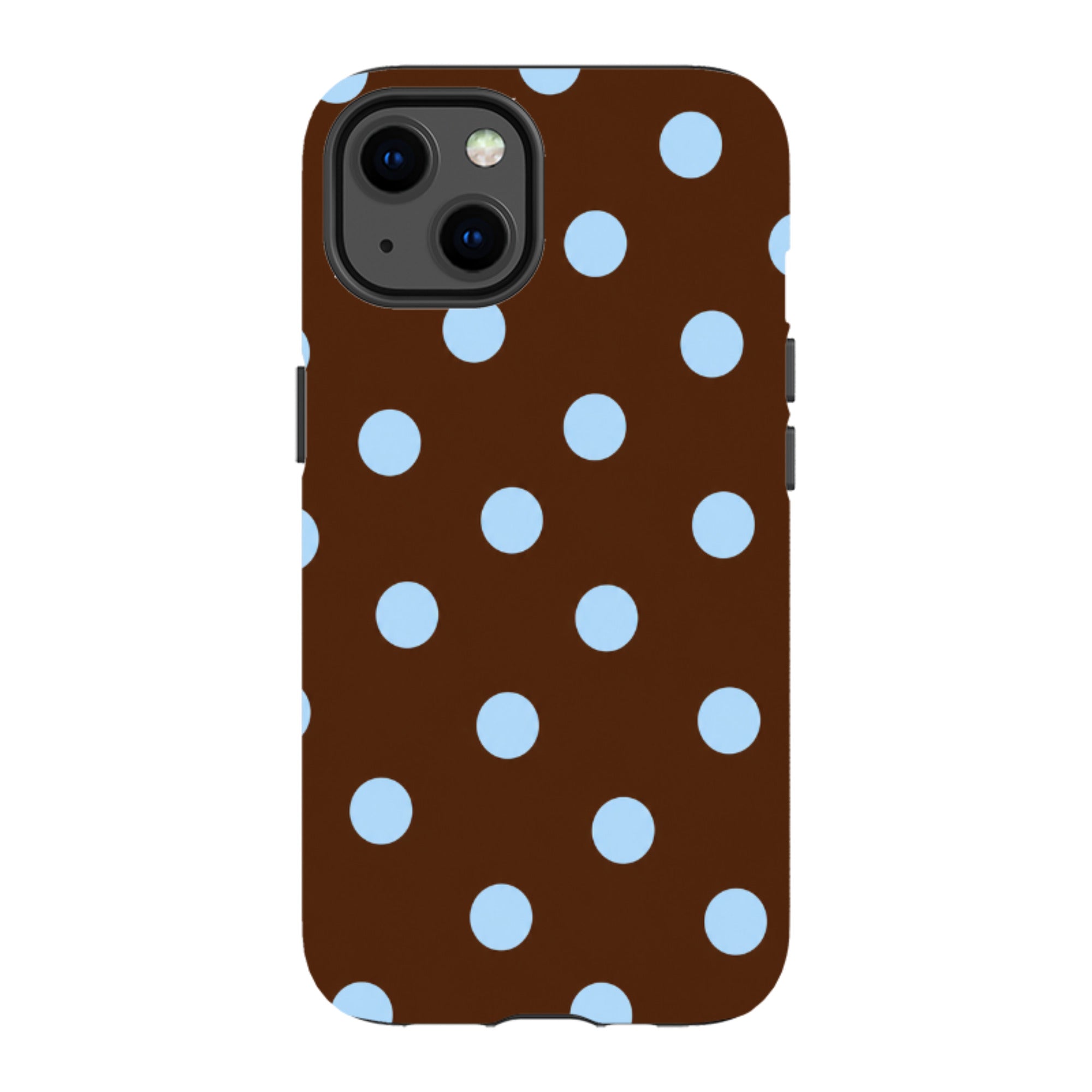 iPhone MagSafe Tough Case - Chocolate Brown & Baby Blue Polka Dot