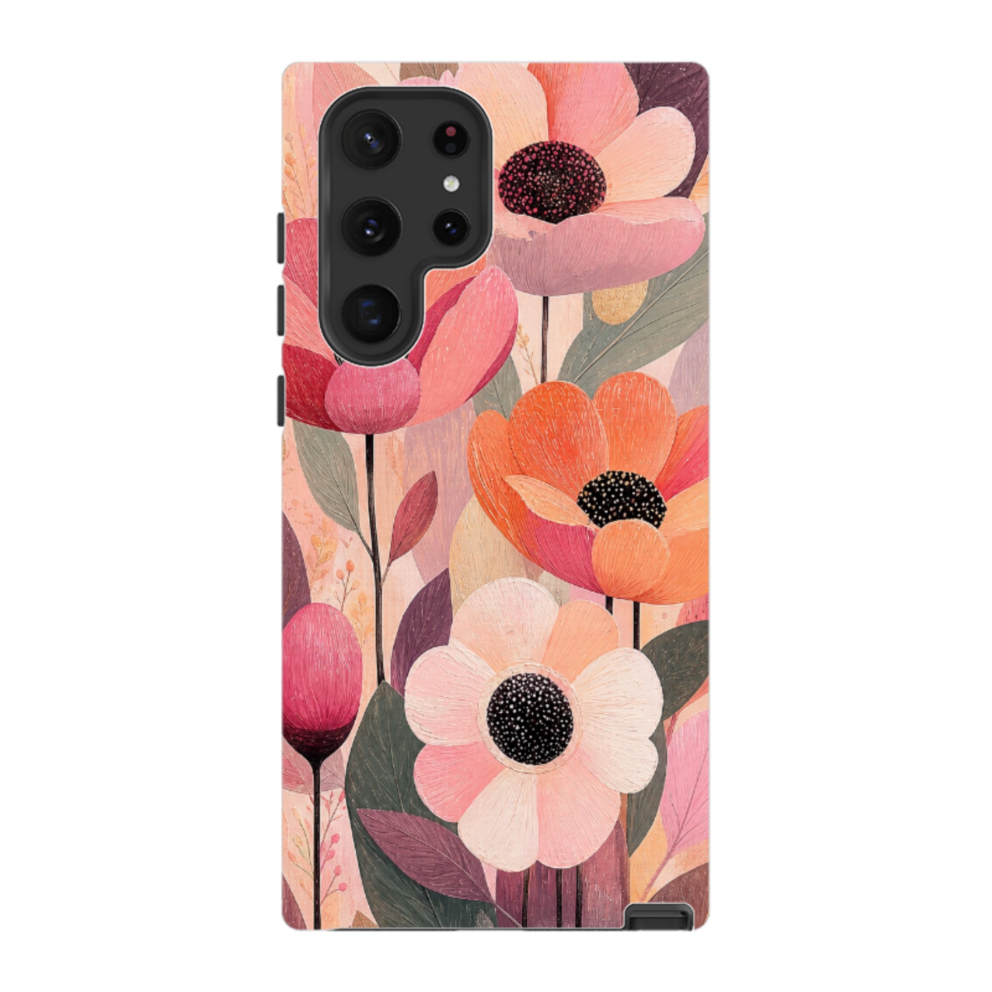 Samsung Tough Case - Peach Woodgrain Floral