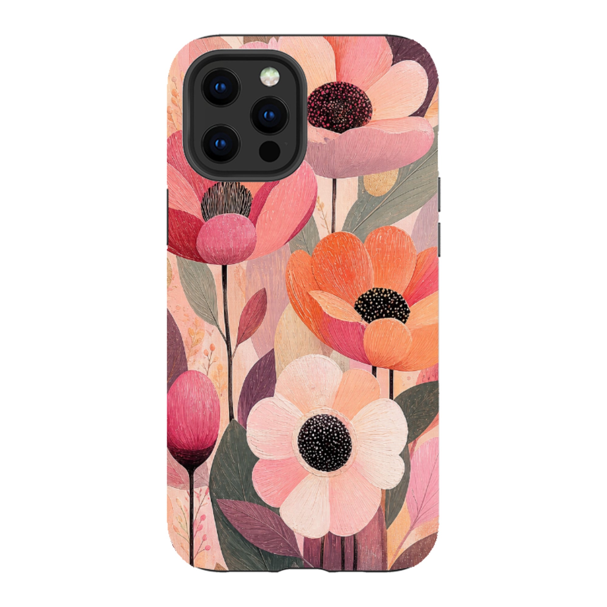 iPhone Tough Case - Peach Woodgrain Floral
