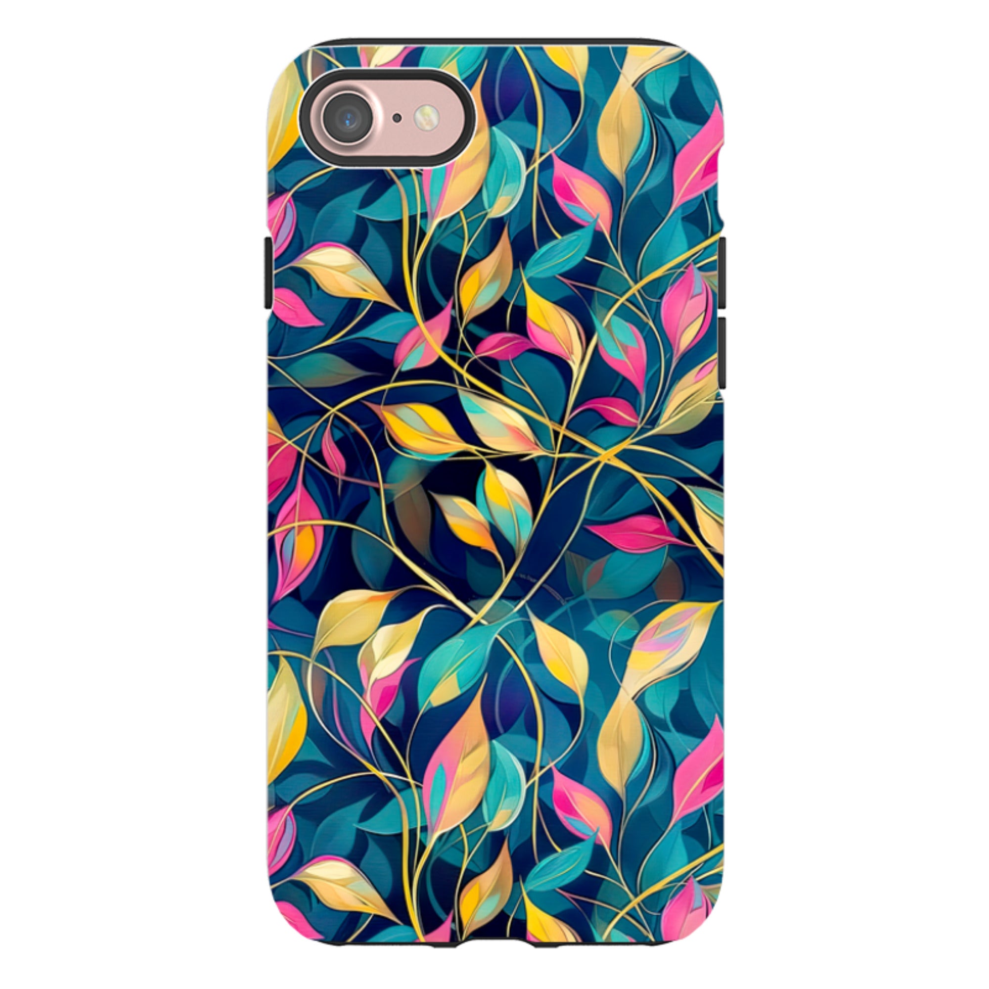 iPhone Case - Pink and Teal Leaves