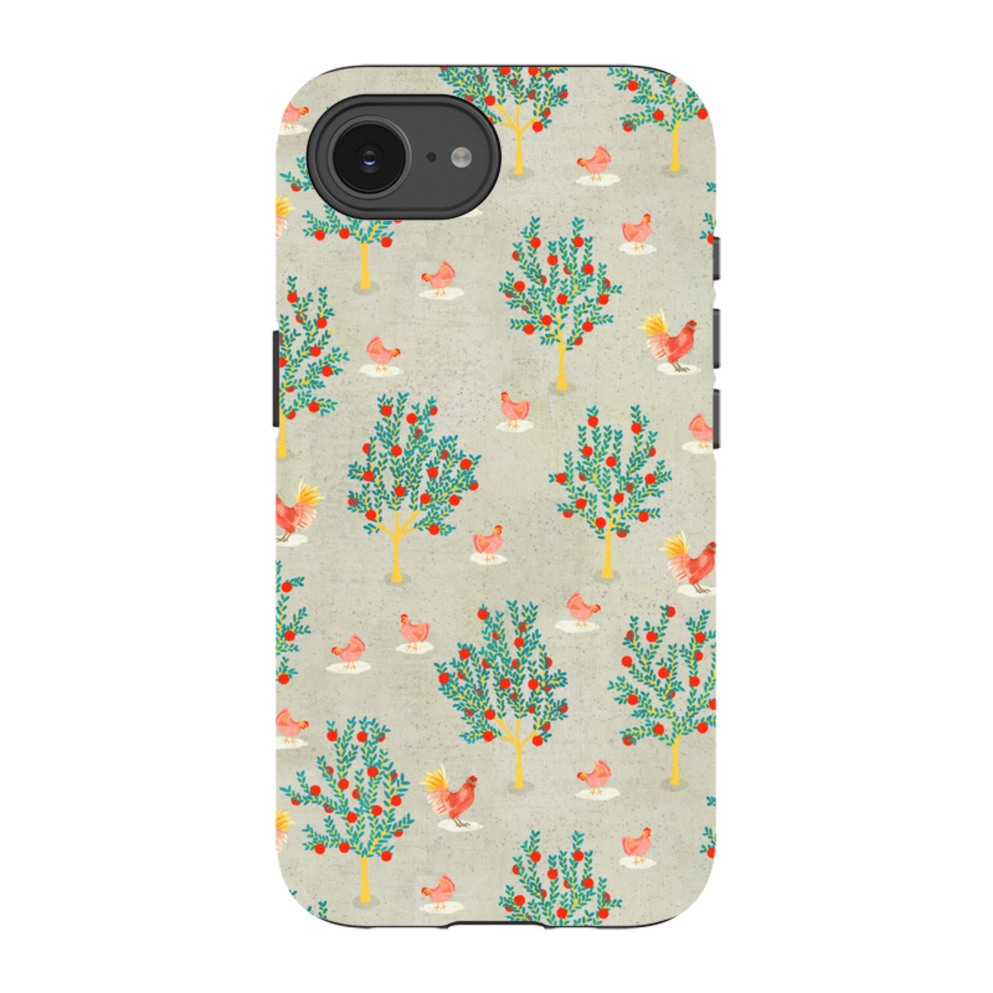 iPhone Tough Case - Apple Trees and Chickens Grey By Katherine Quinn