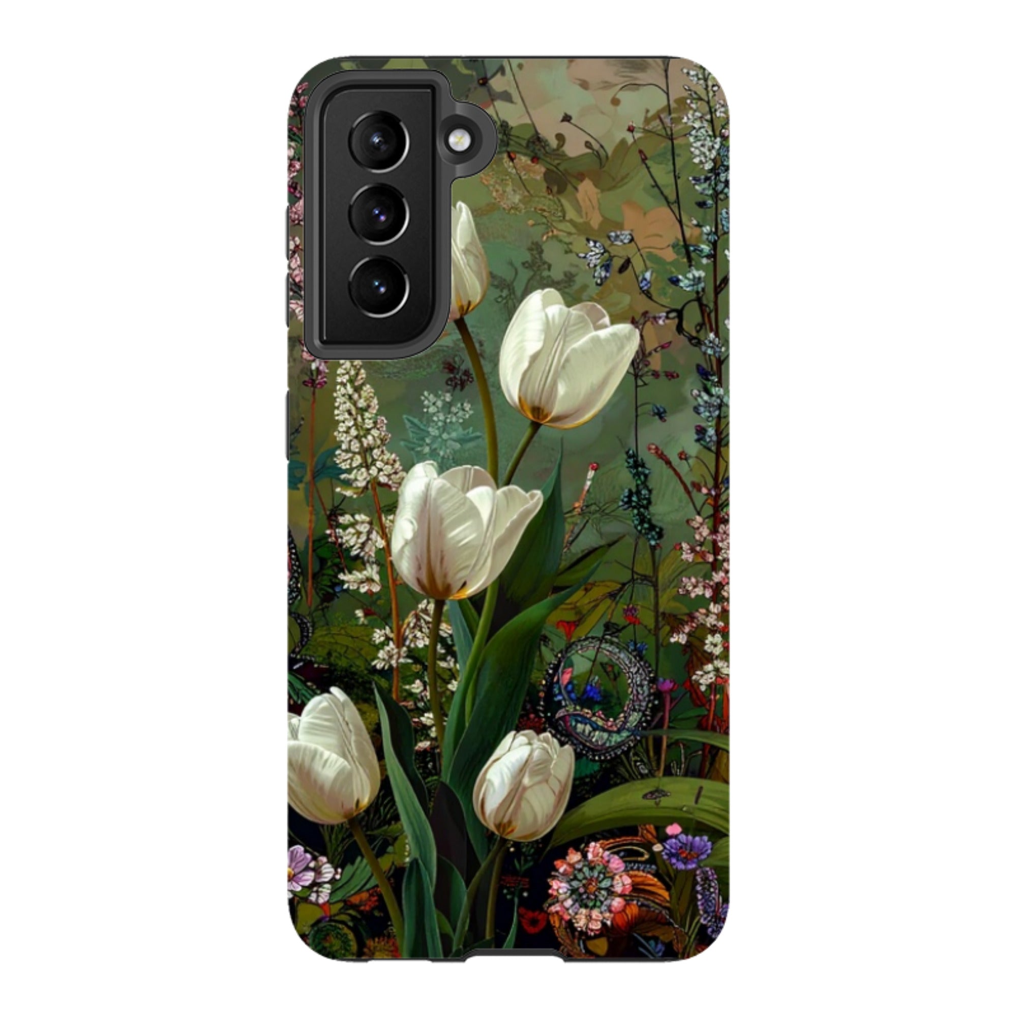 Samsung Tough Case - Green Vyne white Tulips