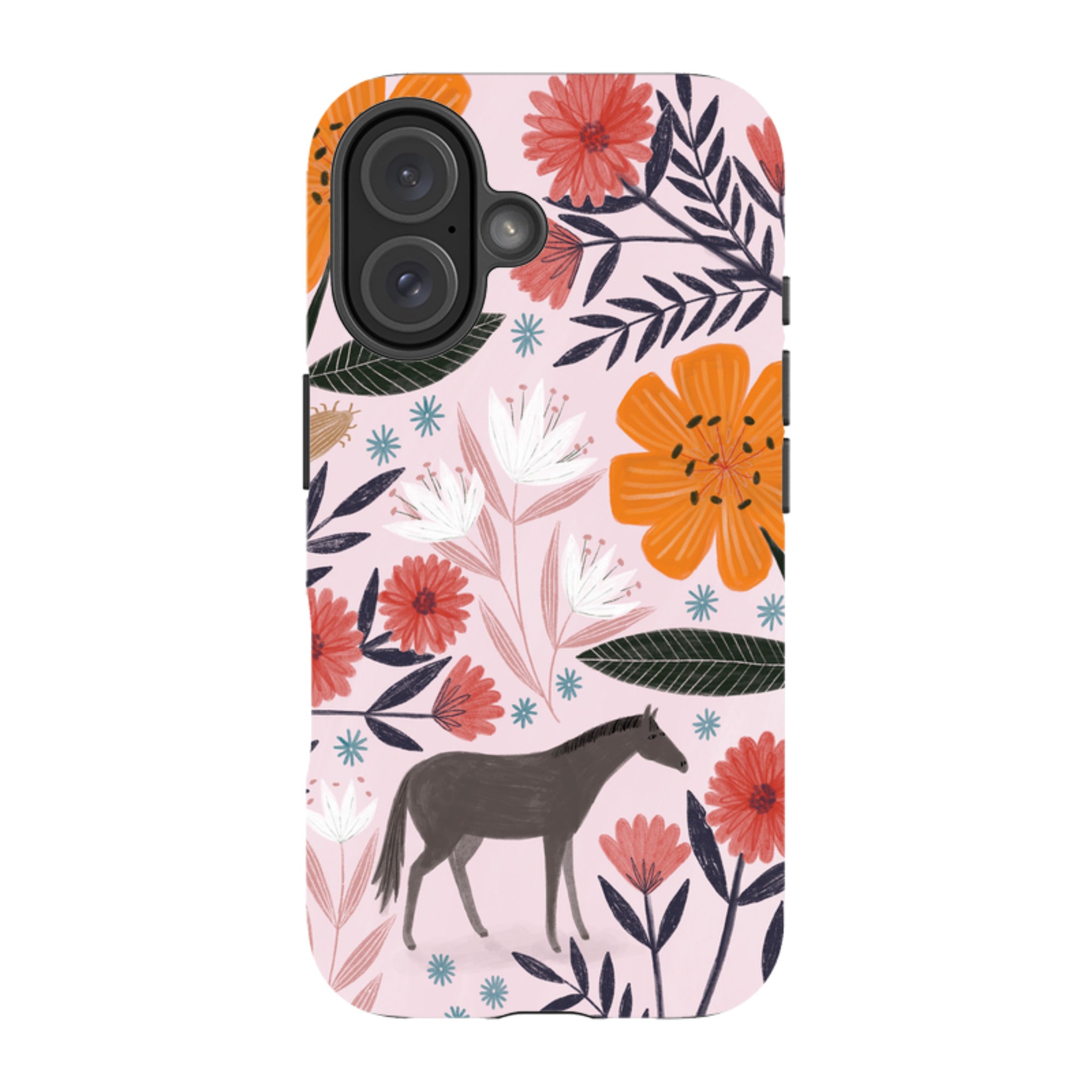 iPhone Tough Case - Pink Horse Floral By Lee Foster Wilson