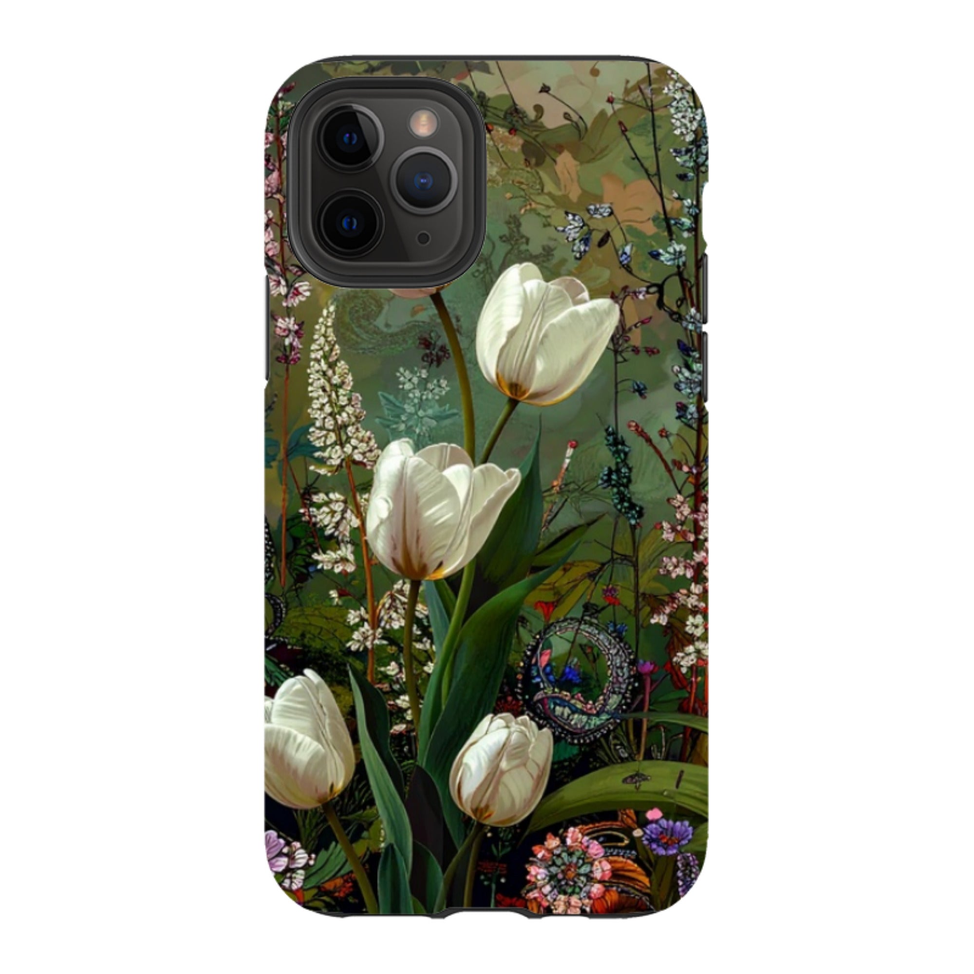 iPhone Tough Case - Green Vyne White Tulips