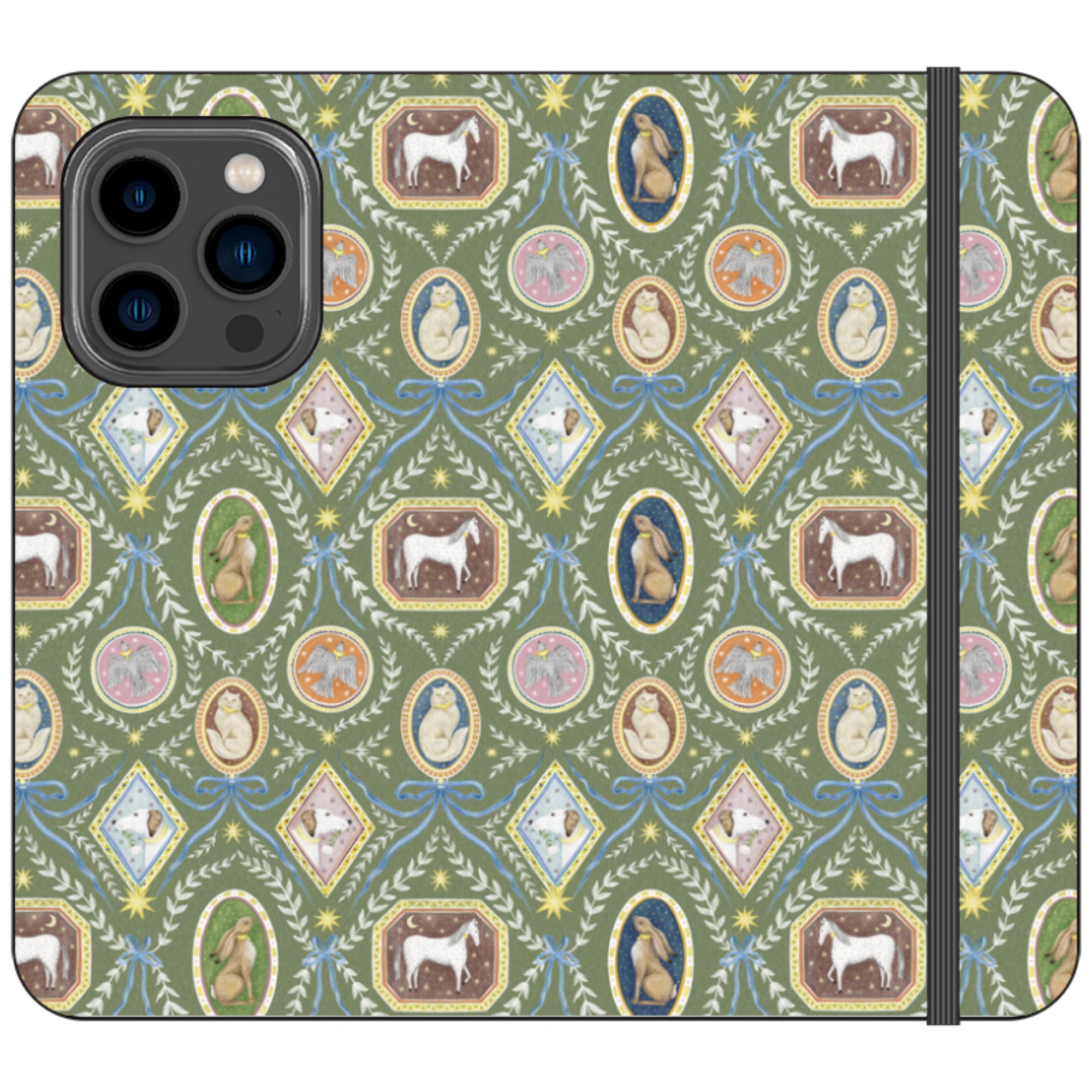Charleston Moss Green Wallet Case By Catherine Rowe