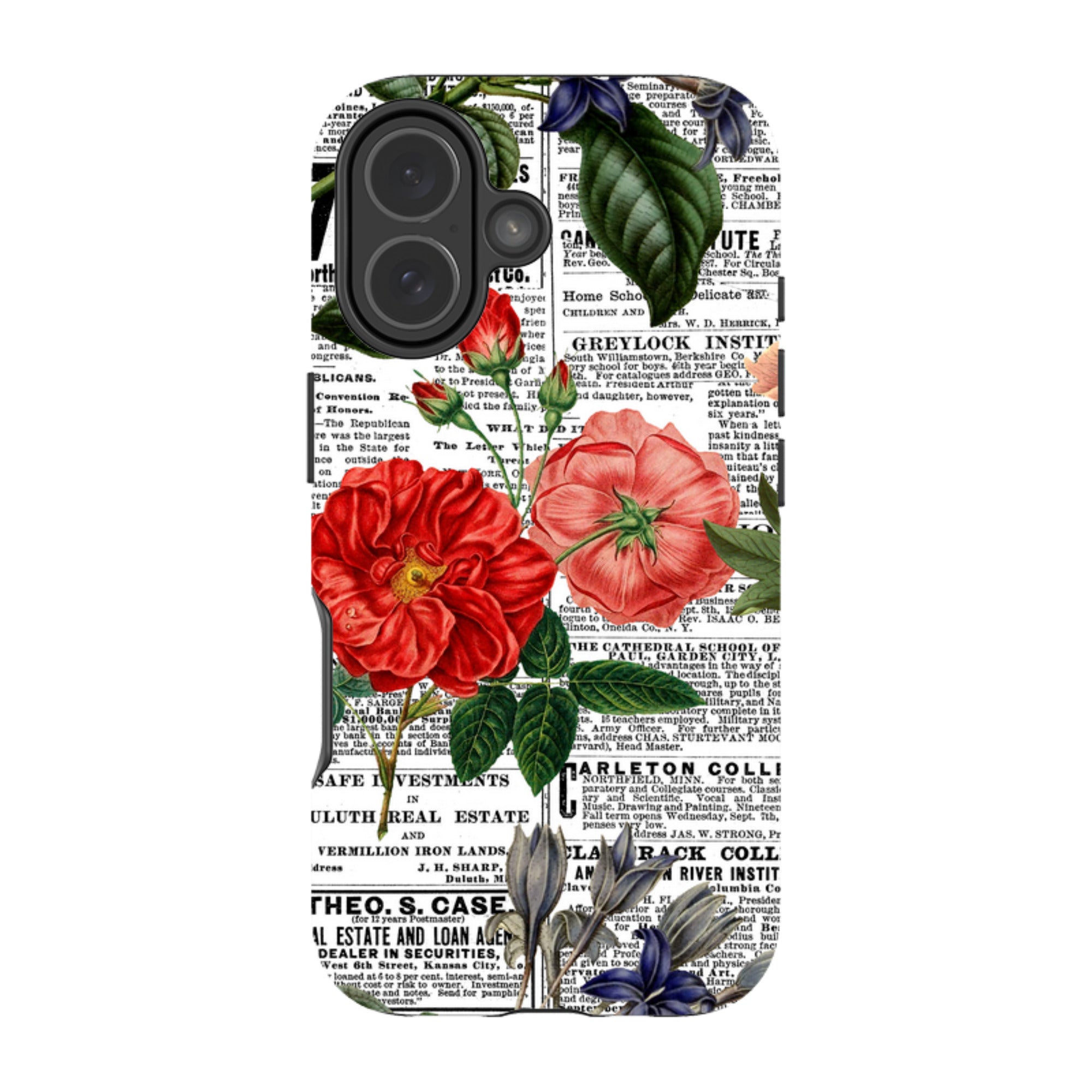 iPhone Tough Case - Floral Newsprint
