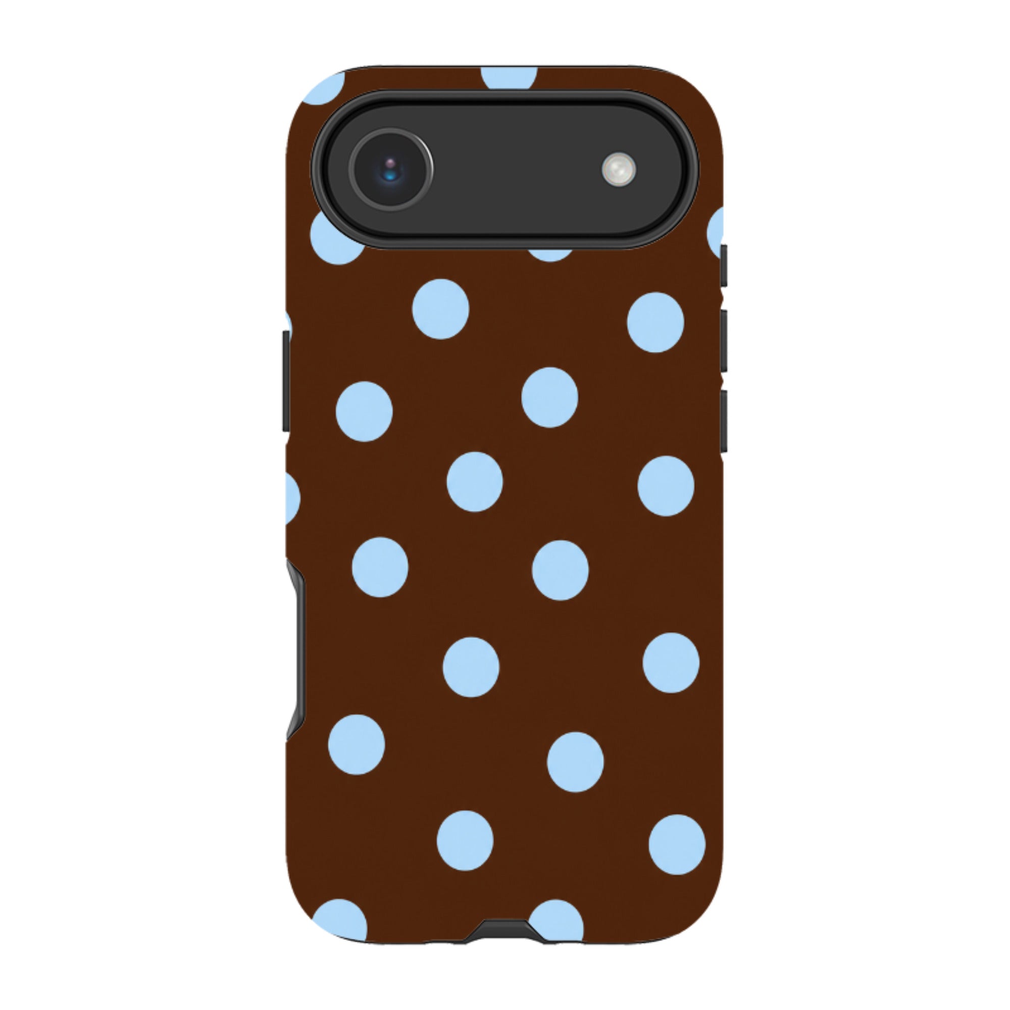 iPhone Tough Case - Chocolate Brown & Baby Blue Polka Dot