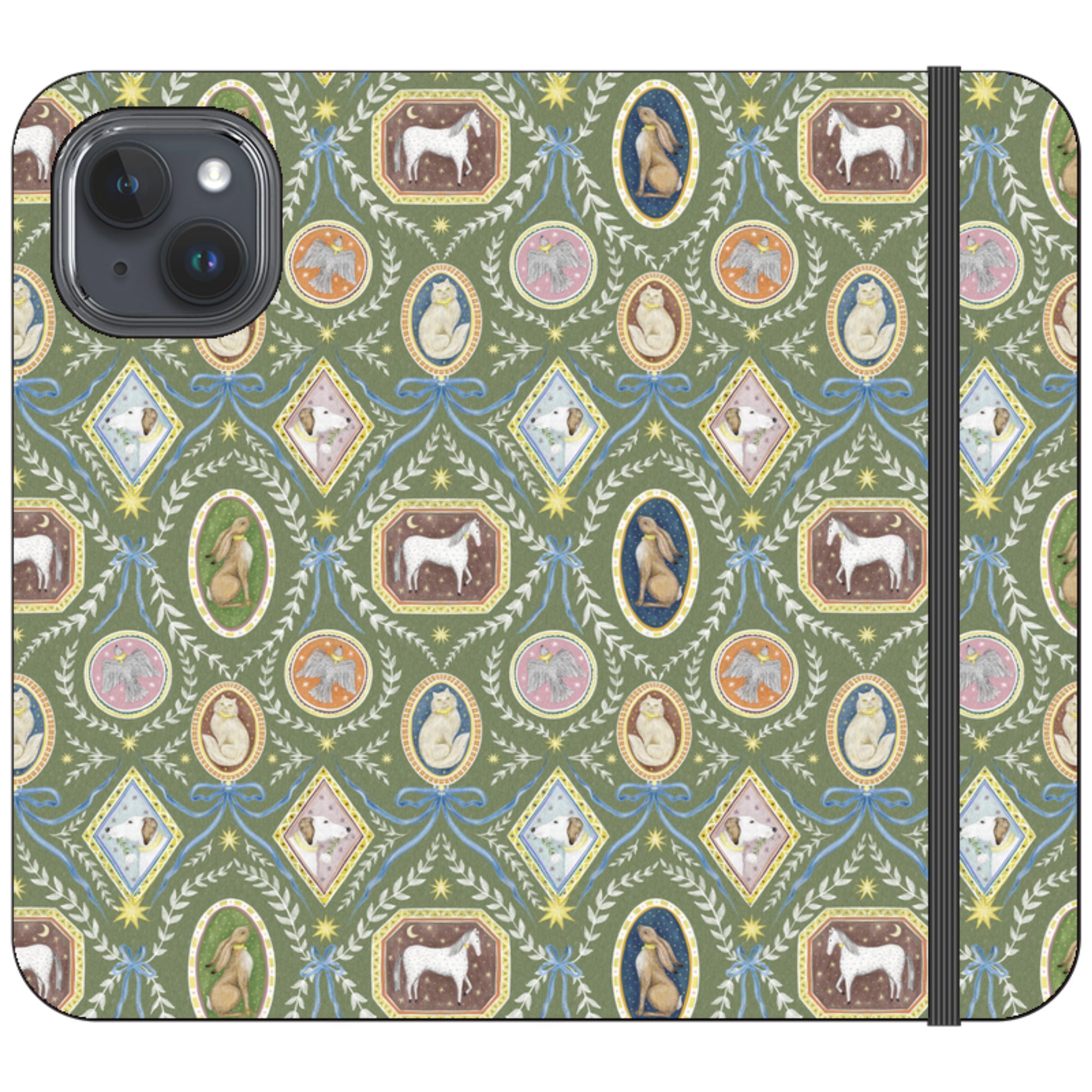 Charleston Moss Green Wallet Case By Catherine Rowe