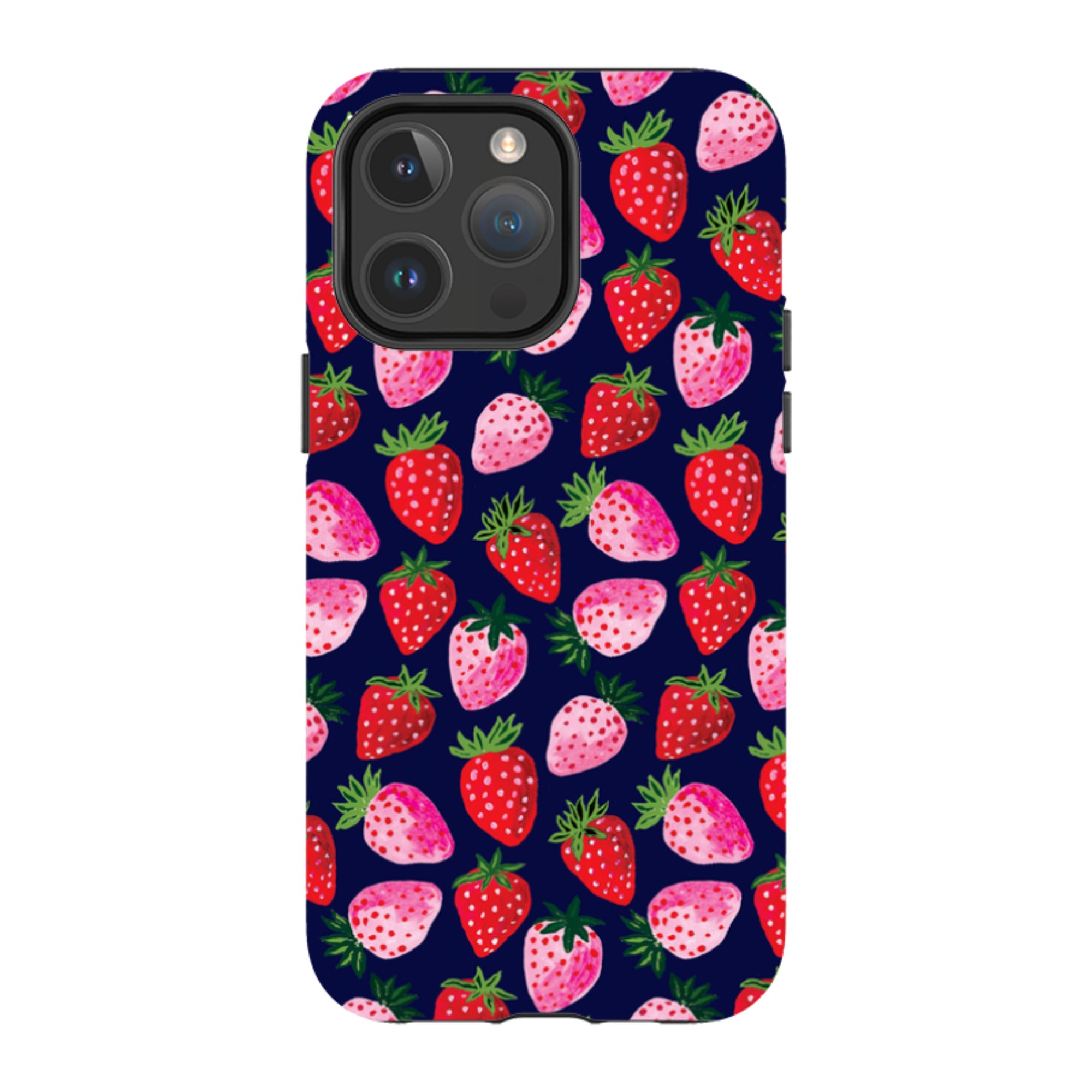 iPhone MagSafe Tough Case - Strawberry Scatter Navy By Emma Frances Grant