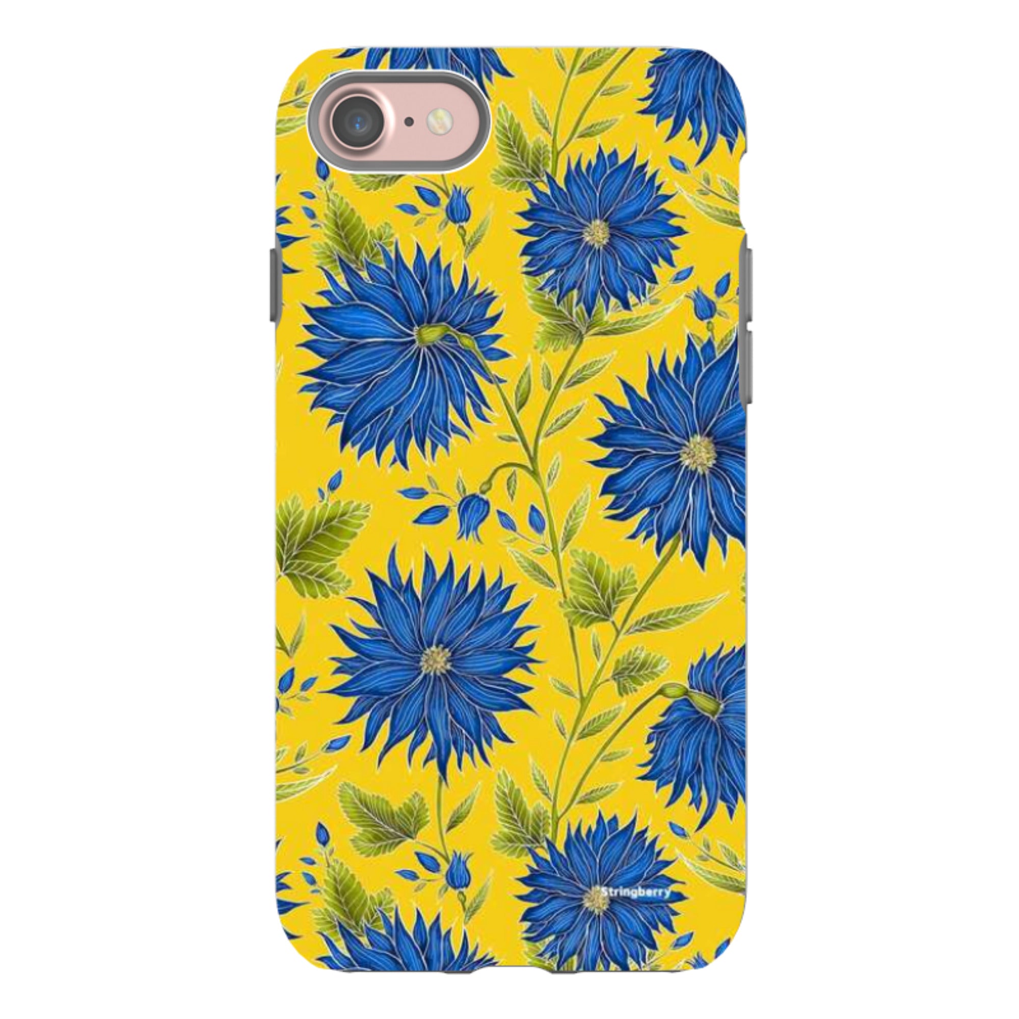 iPhone Tough Case - Blue Flowers Yellow By Catherine Rowe