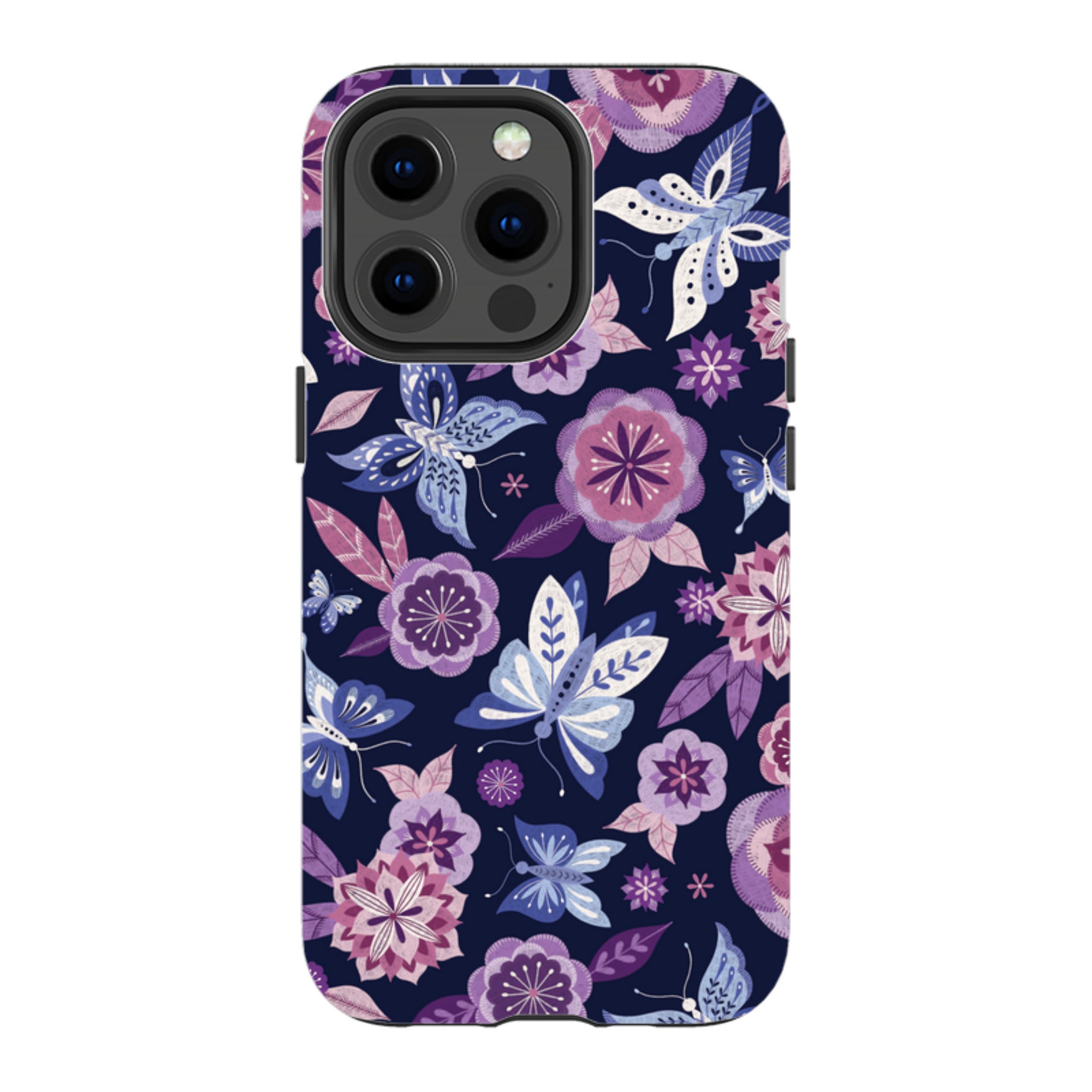 iPhone Tough Case - Butterfly Blooms Navy By Jenny Zemanek