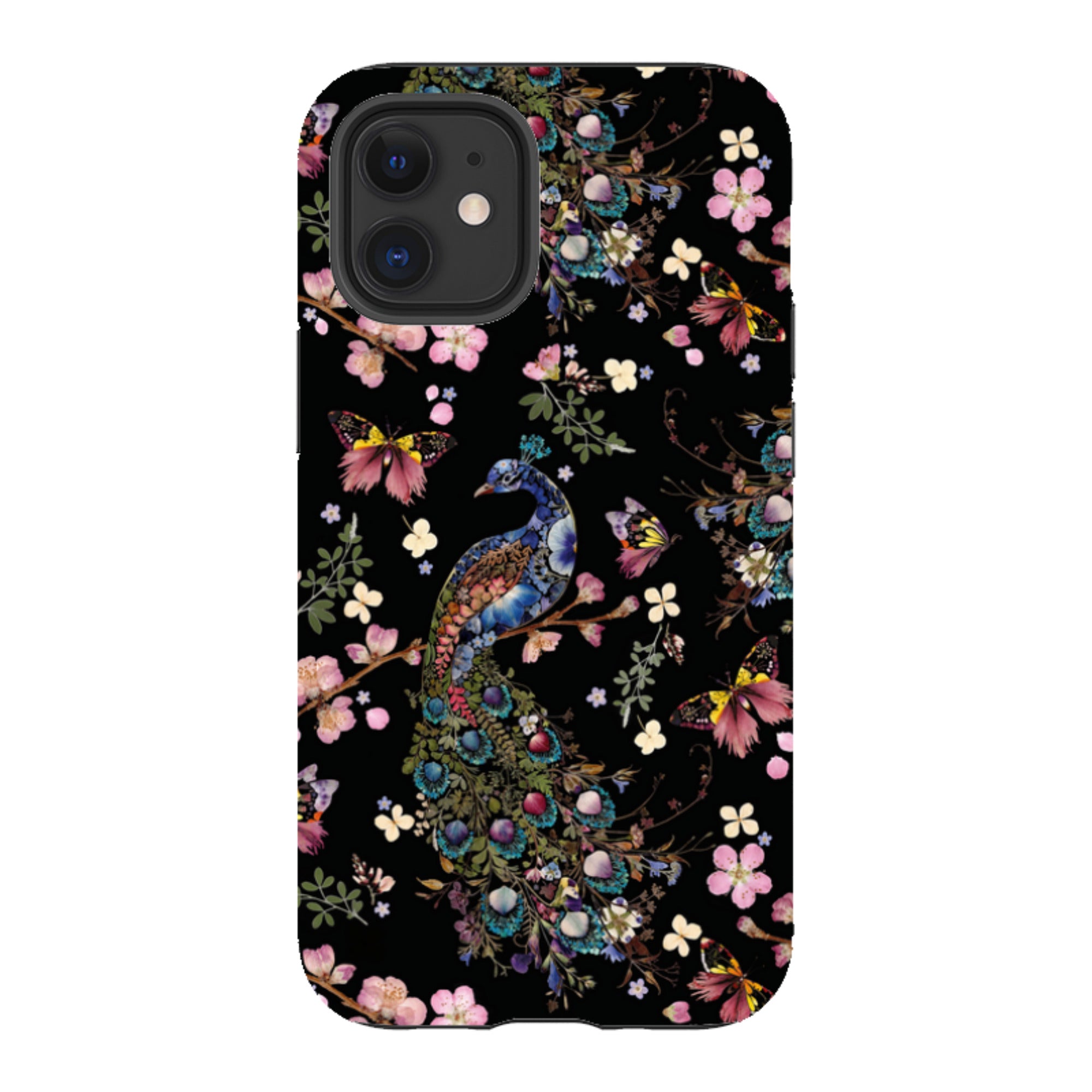 iPhone Tough Case - Peacock and Cherry Blossoms Dark By Helen Ahpornsiri