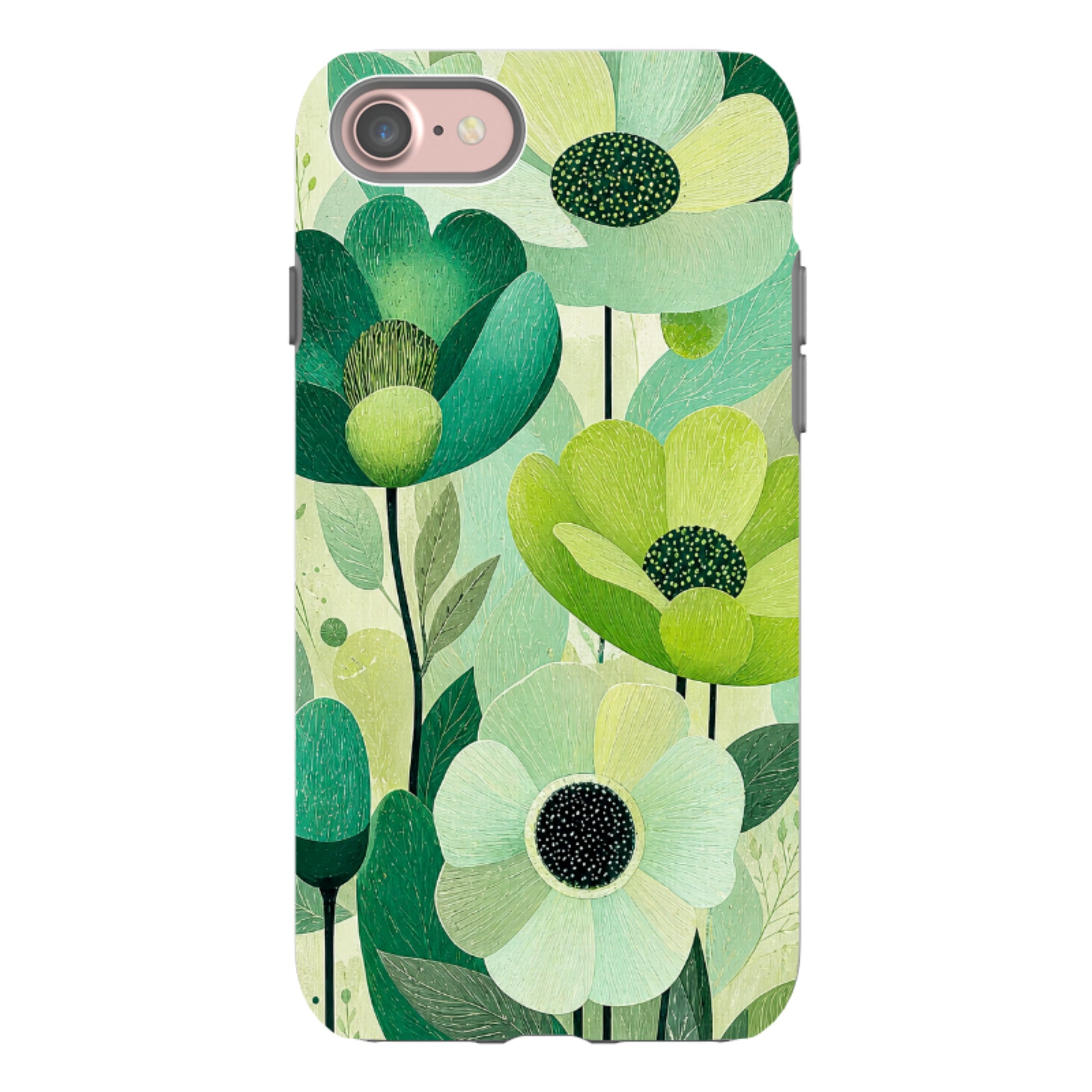 iPhone Tough Case - Mint Woodgrain Floral