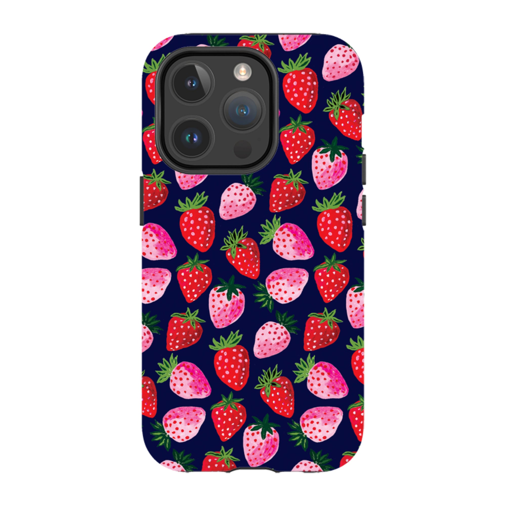 iPhone MagSafe Tough Case - Strawberry Scatter Navy By Emma Frances Grant
