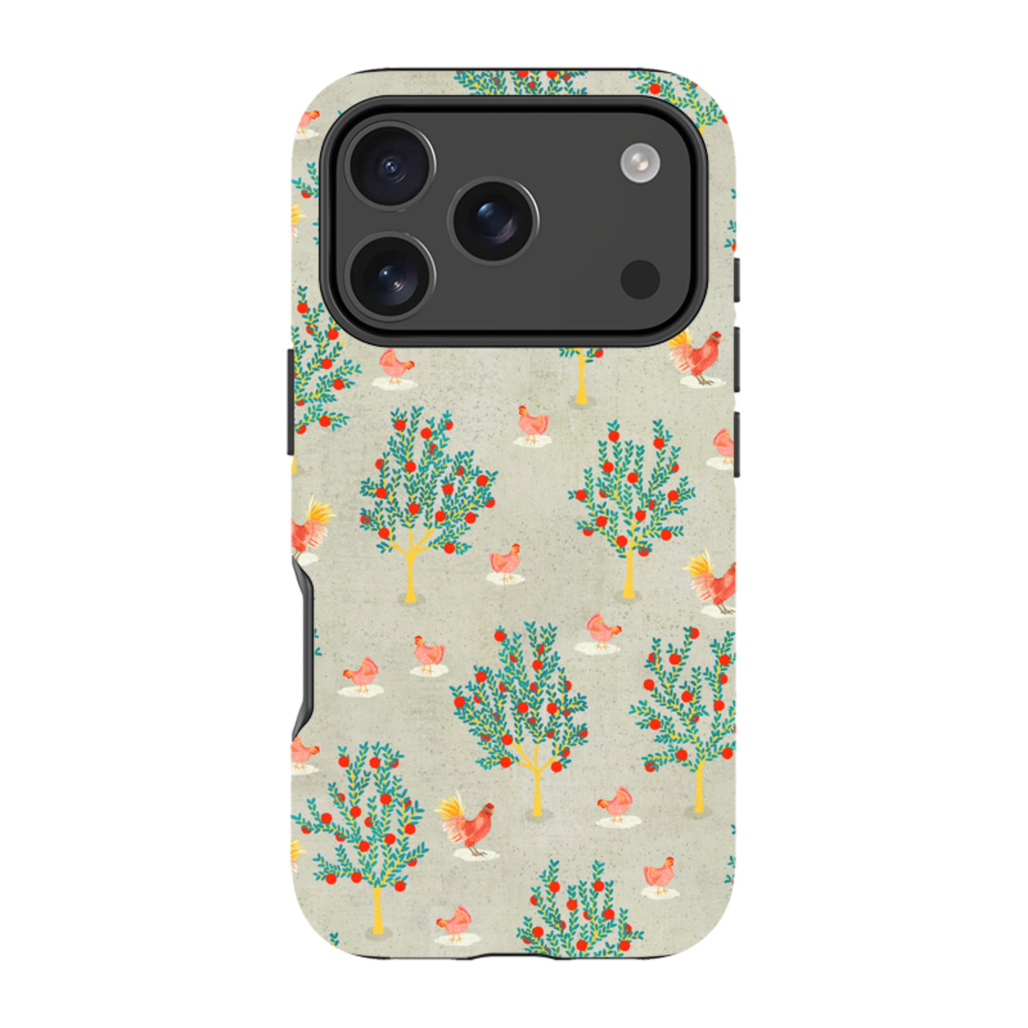 iPhone Tough Case - Apple Trees and Chickens Grey By Katherine Quinn