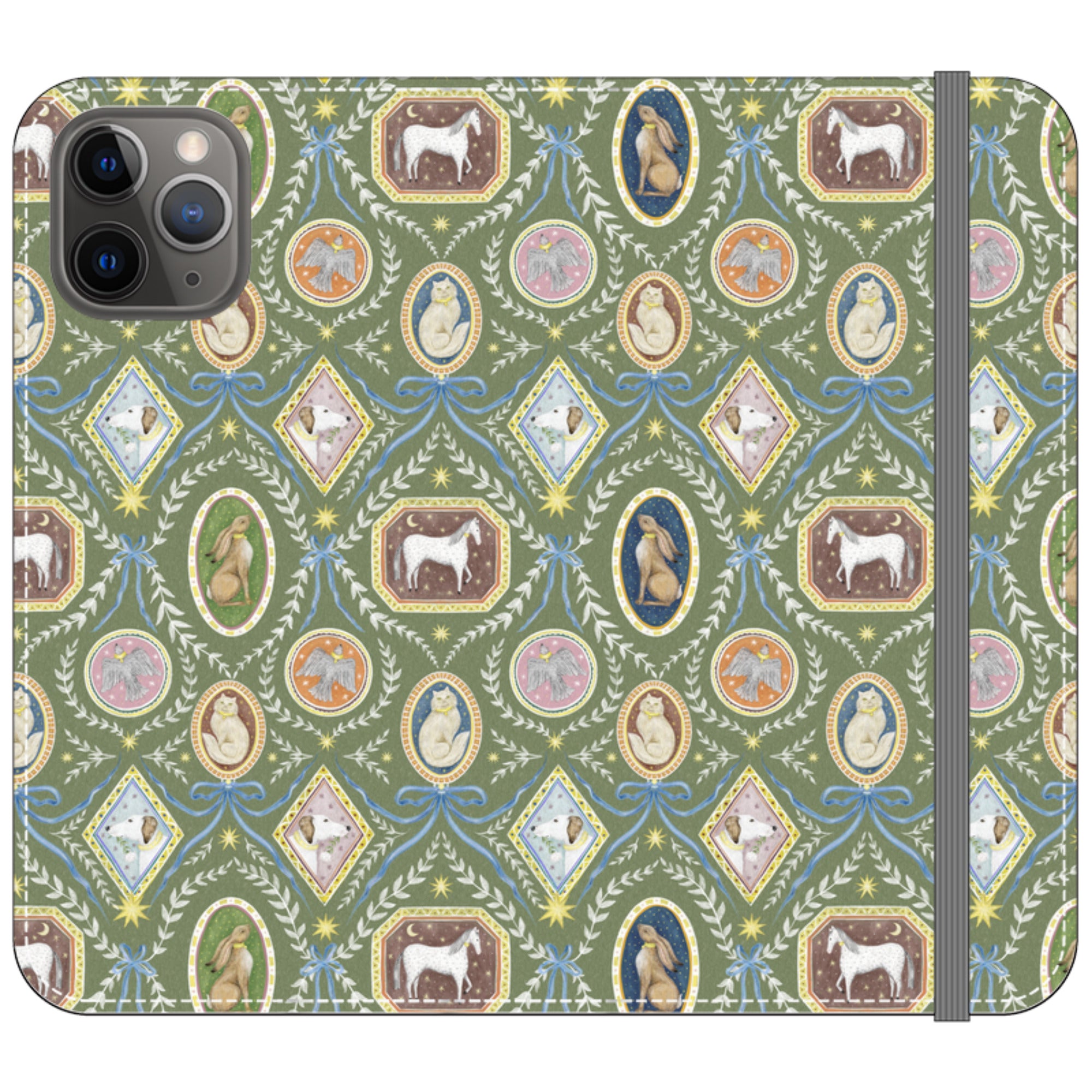 Charleston Moss Green Wallet Case By Catherine Rowe