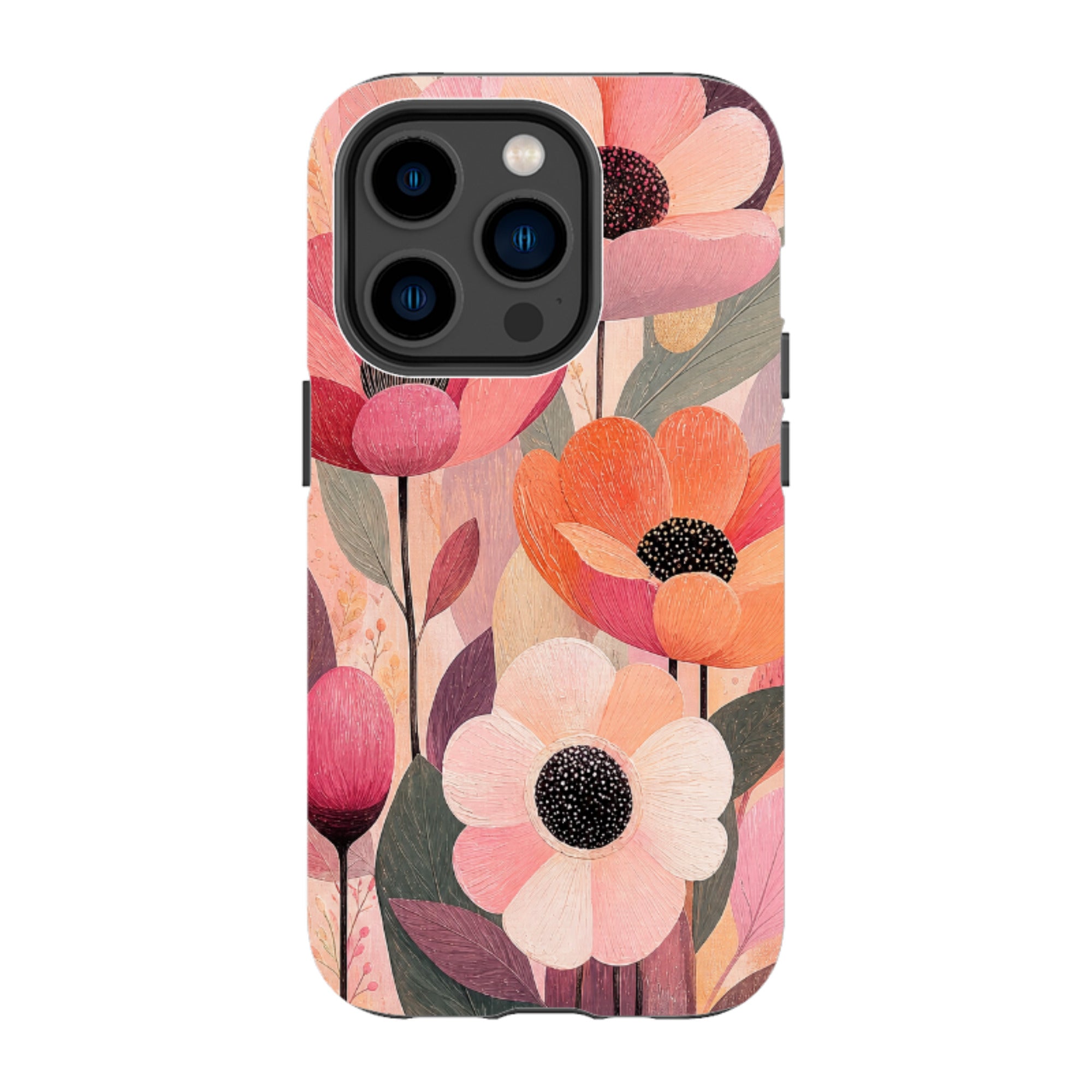iPhone Tough Case - Peach Woodgrain Floral