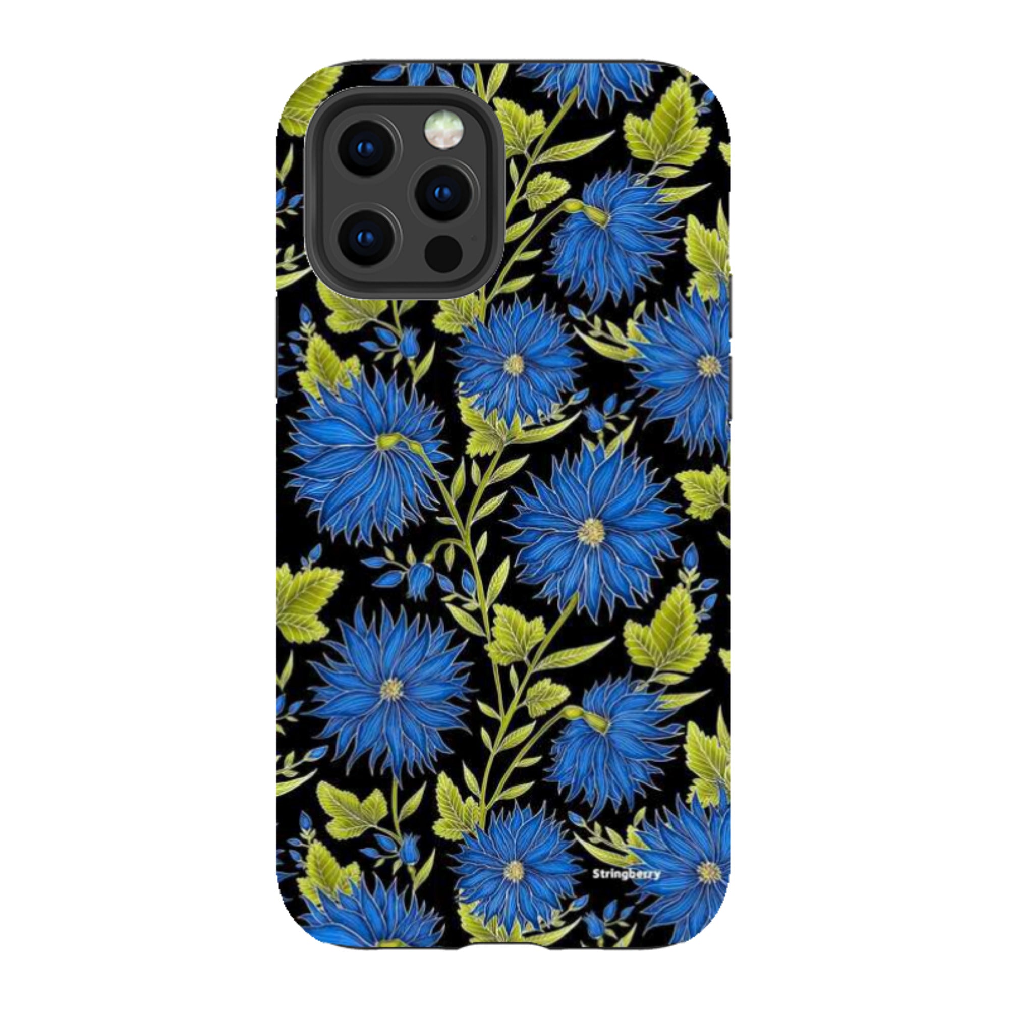 iPhone Tough Case - Blue Flowers Black By Catherine Rowe