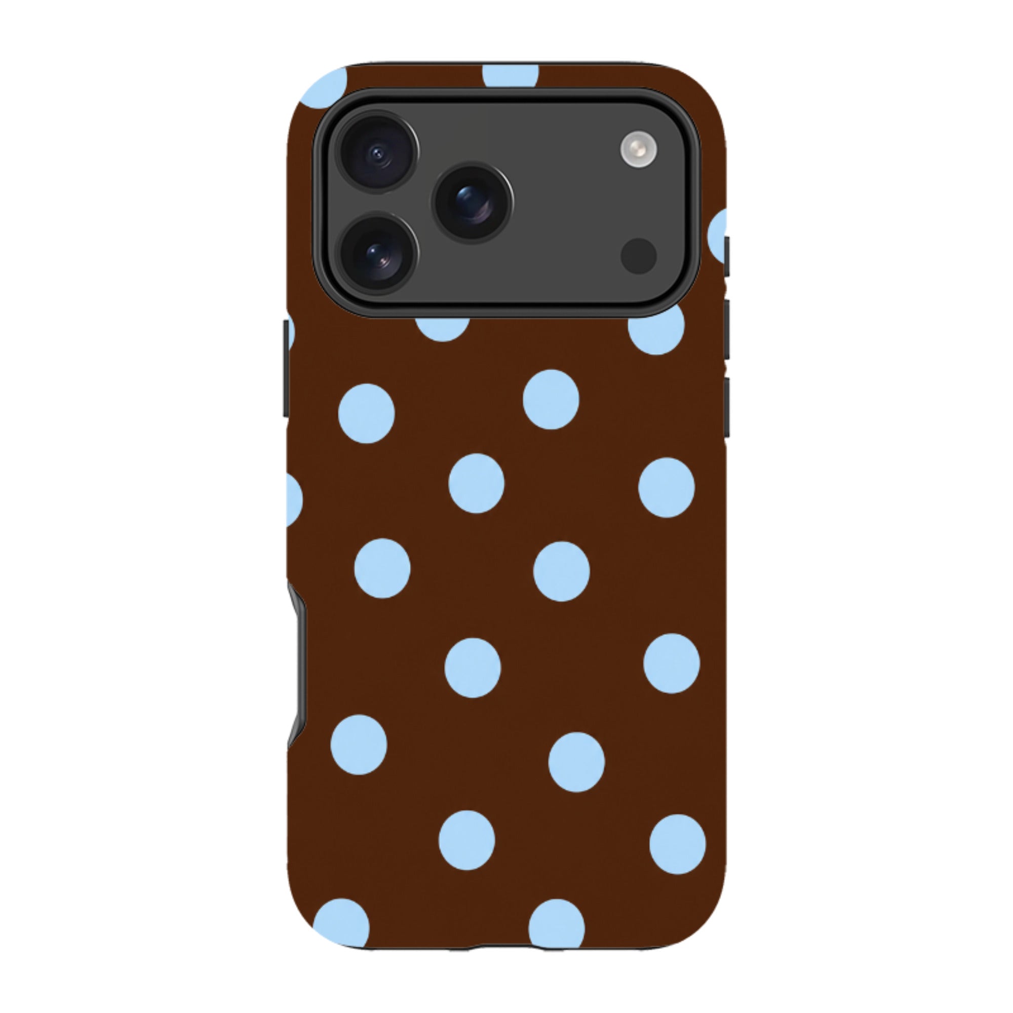 iPhone Tough Case - Chocolate Brown & Baby Blue Polka Dot