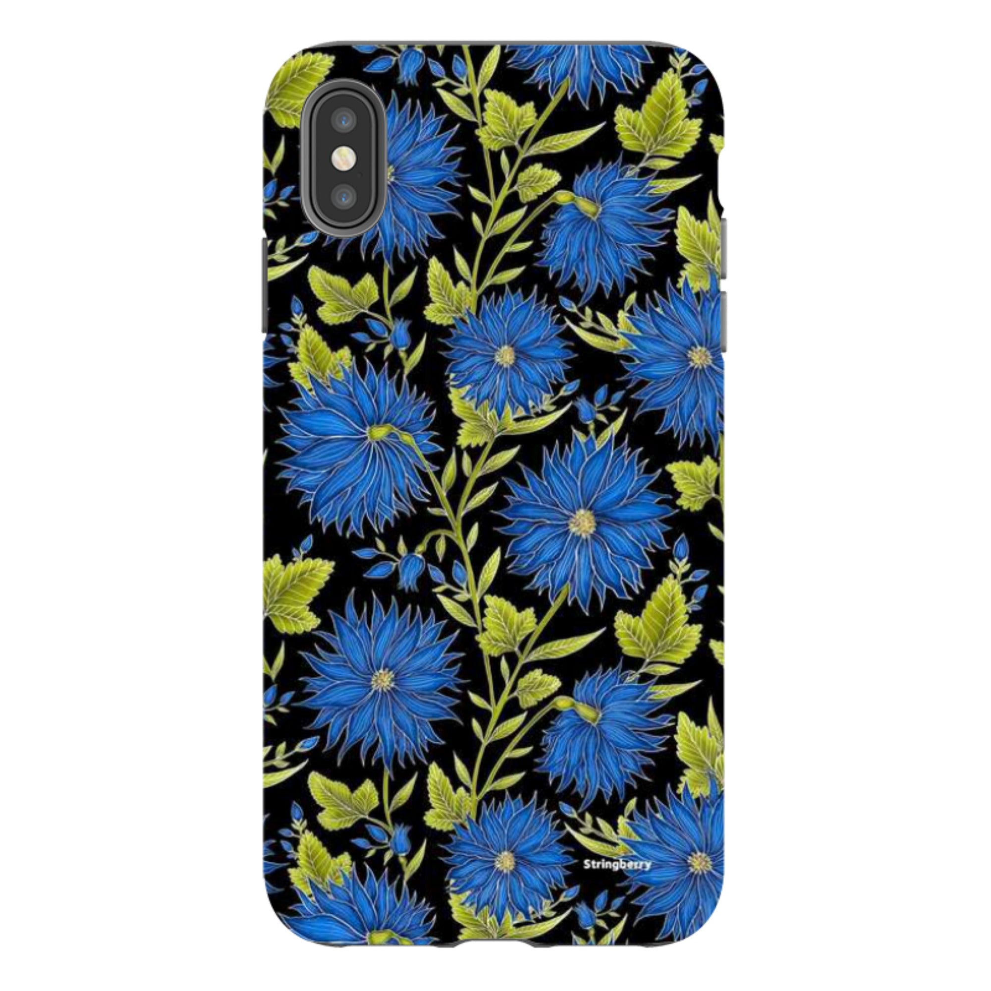 iPhone Tough Case - Blue Flowers Black By Catherine Rowe