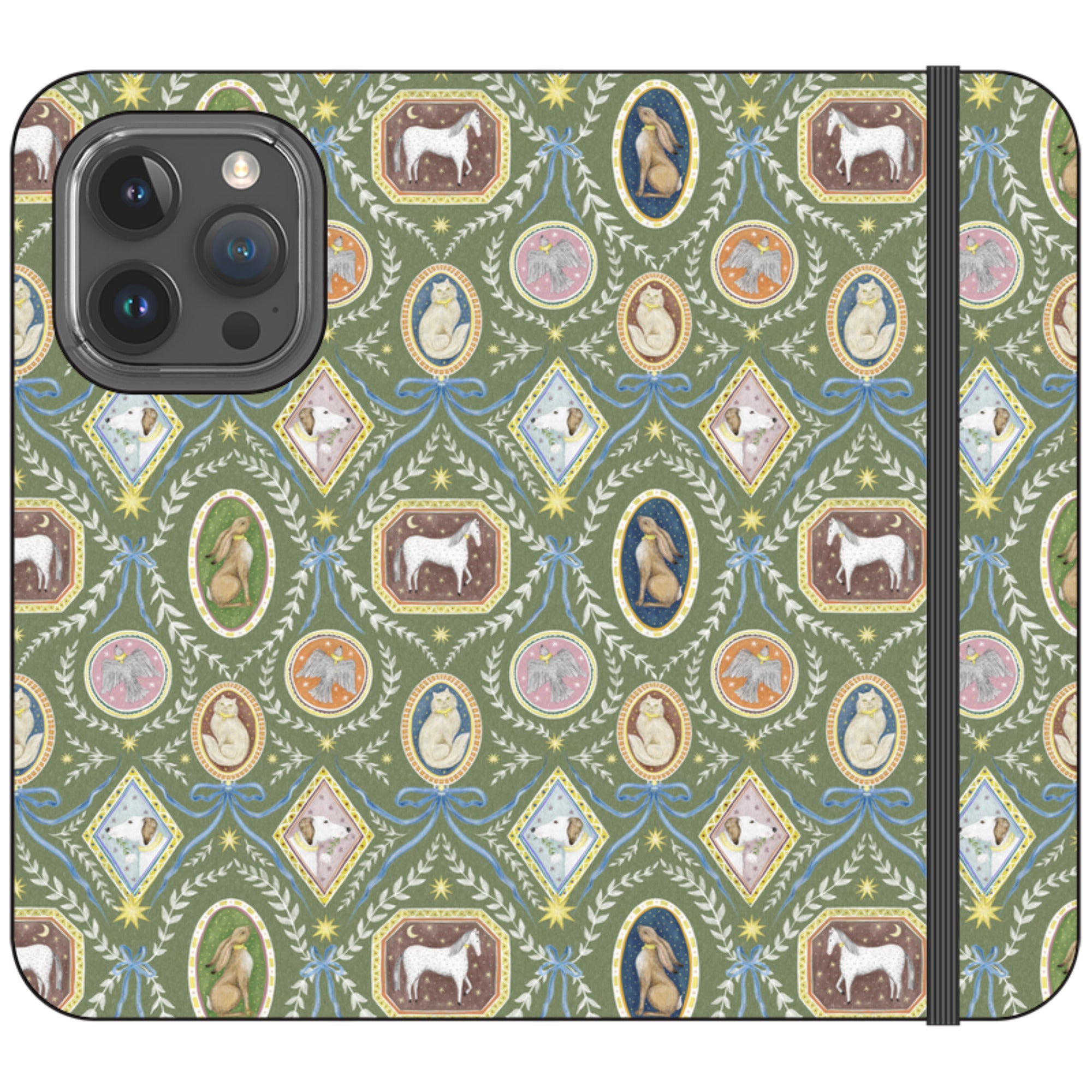 Charleston Moss Green Wallet Case By Catherine Rowe