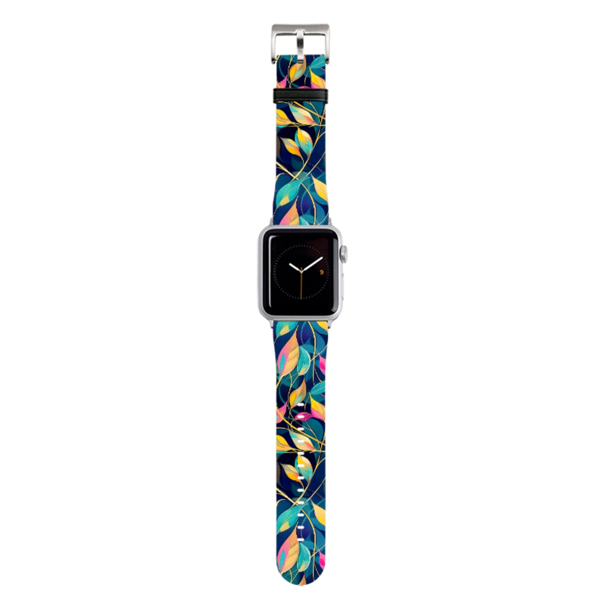 Pink and Teal Leaves Apple Watch Strap