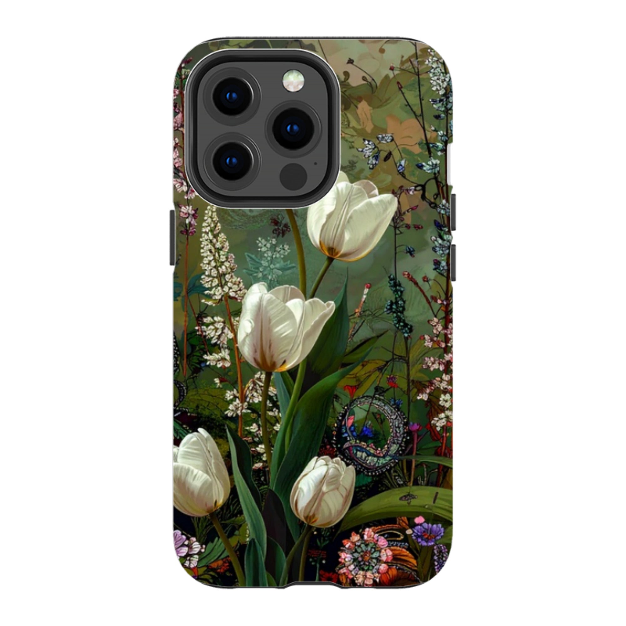 iPhone Tough Case - Green Vyne White Tulips