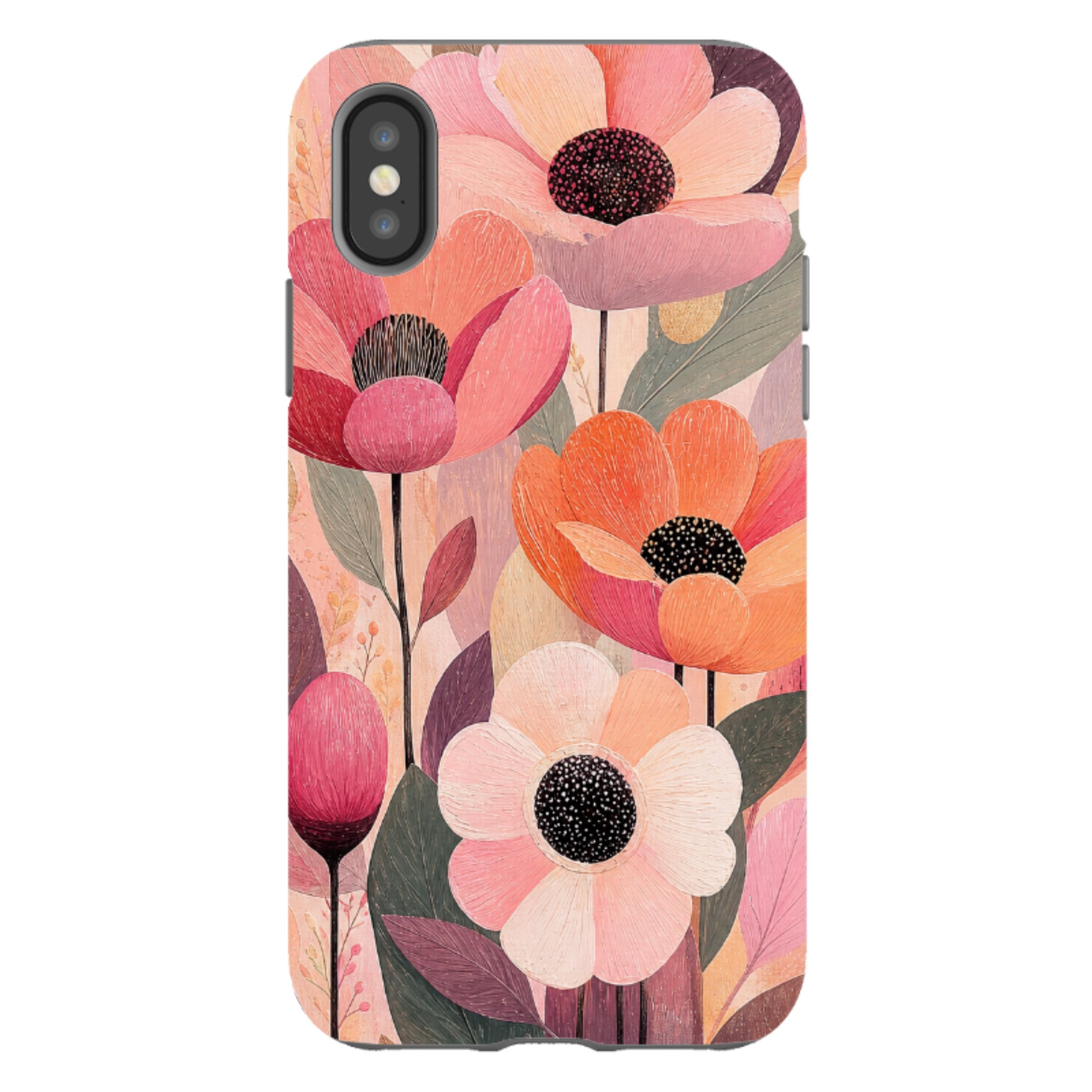 iPhone Tough Case - Peach Woodgrain Floral