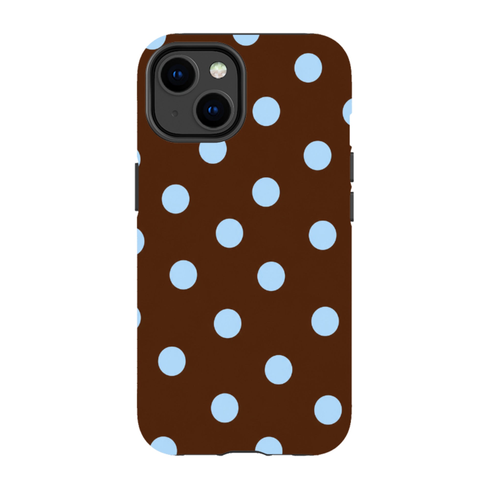 iPhone Tough Case - Chocolate Brown & Baby Blue Polka Dot