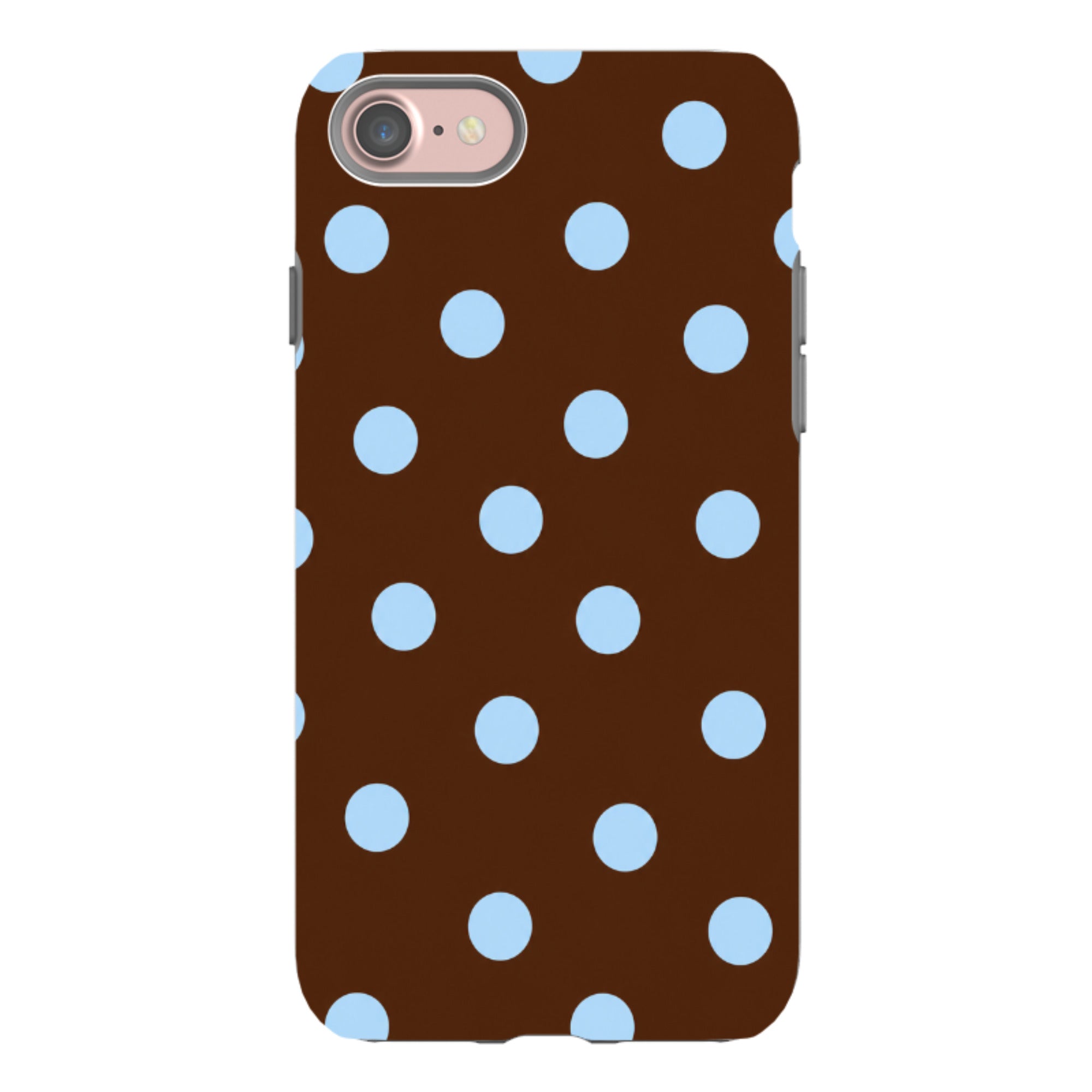 iPhone Tough Case - Chocolate Brown & Baby Blue Polka Dot