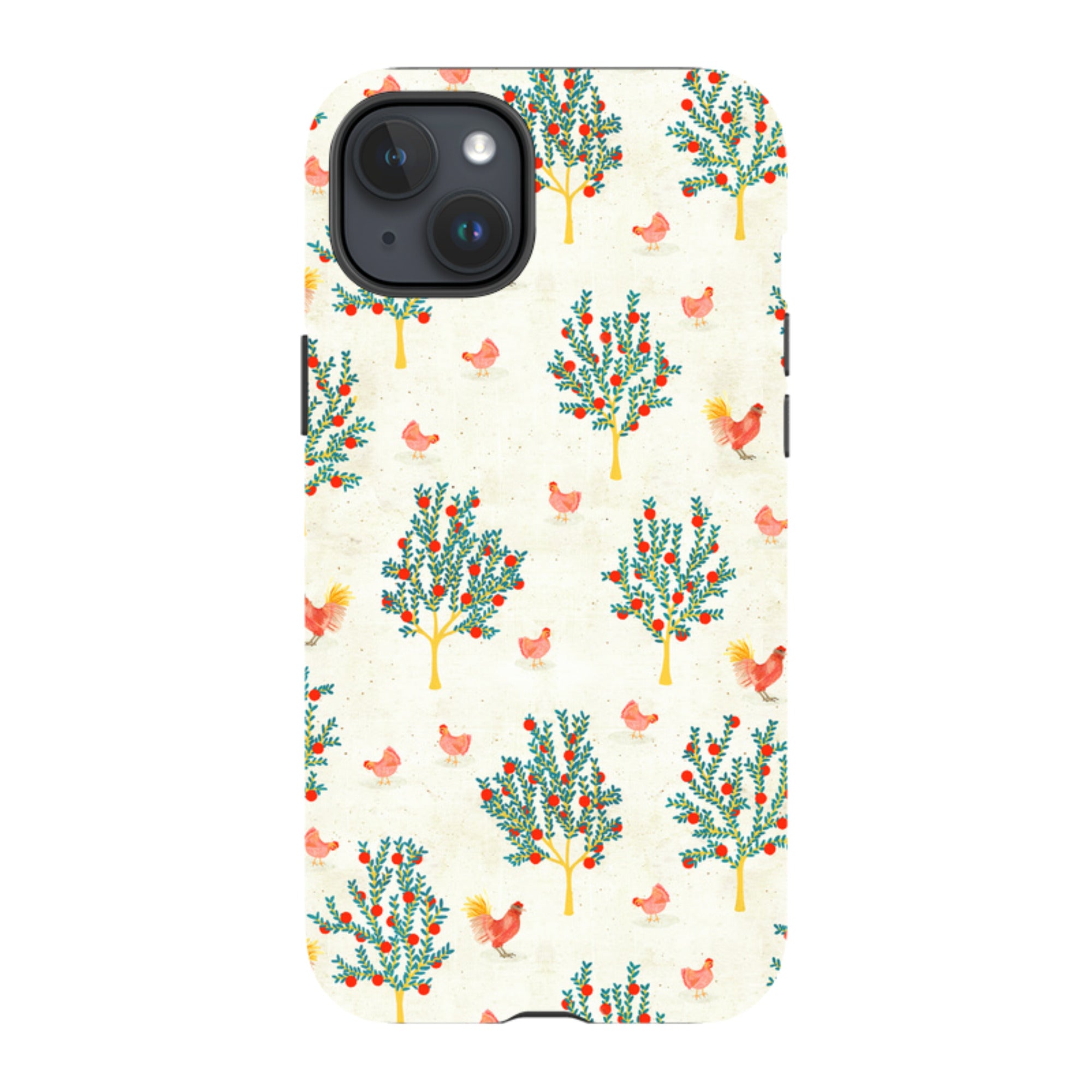 iPhone MagSafe Tough Case - Apple Trees and Chickens Cream By Katherine Quinn
