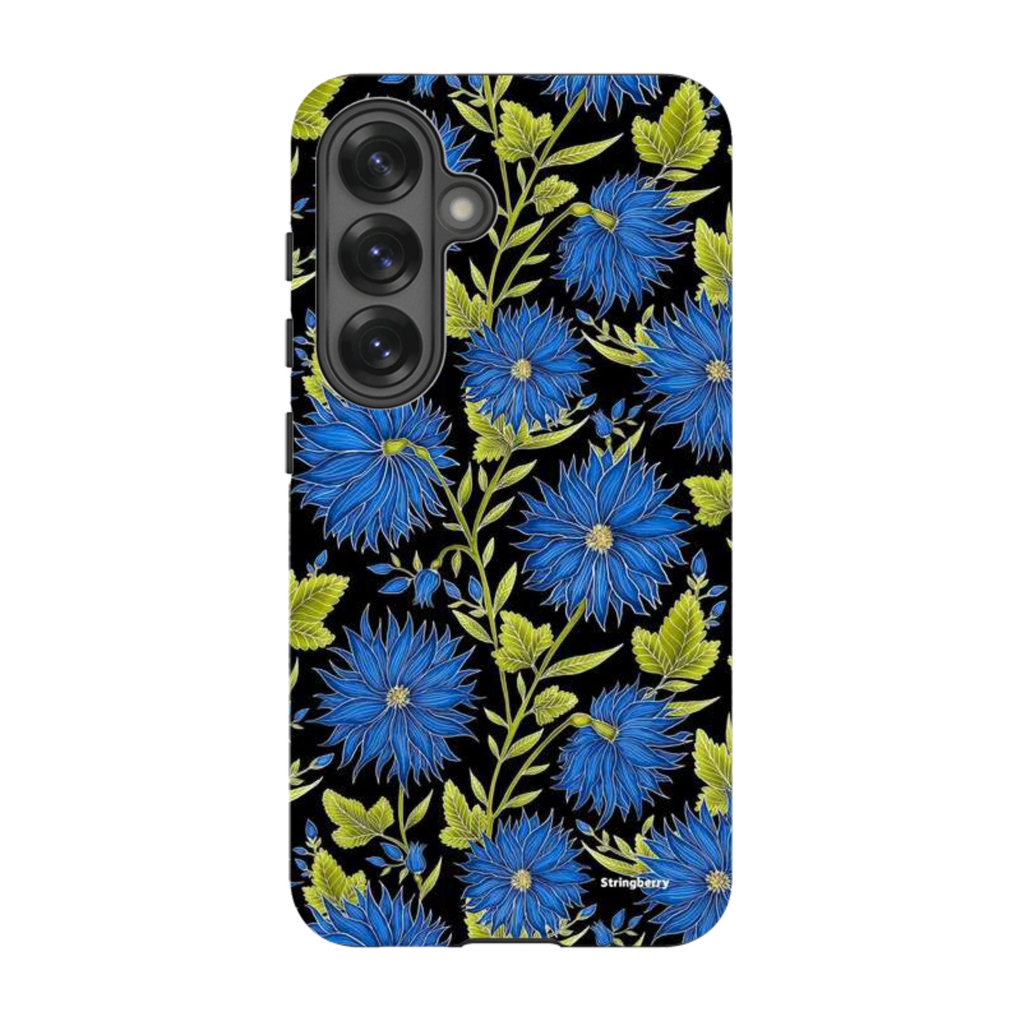 Samsung Tough Case - Blue Flowers Black By Catherine Rowe