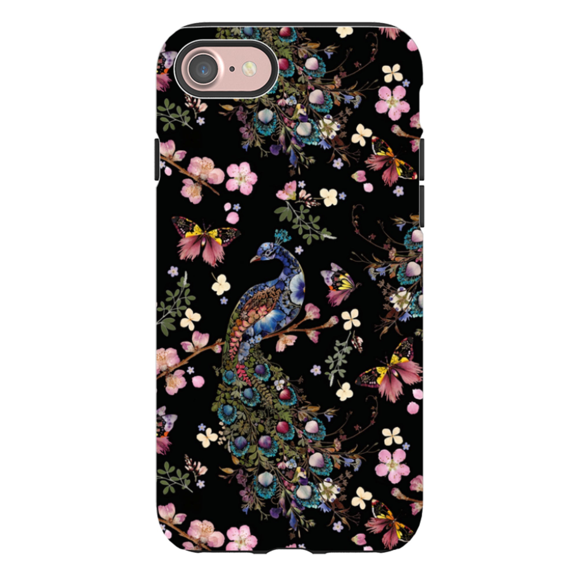 iPhone Tough Case - Peacock and Cherry Blossoms Dark By Helen Ahpornsiri