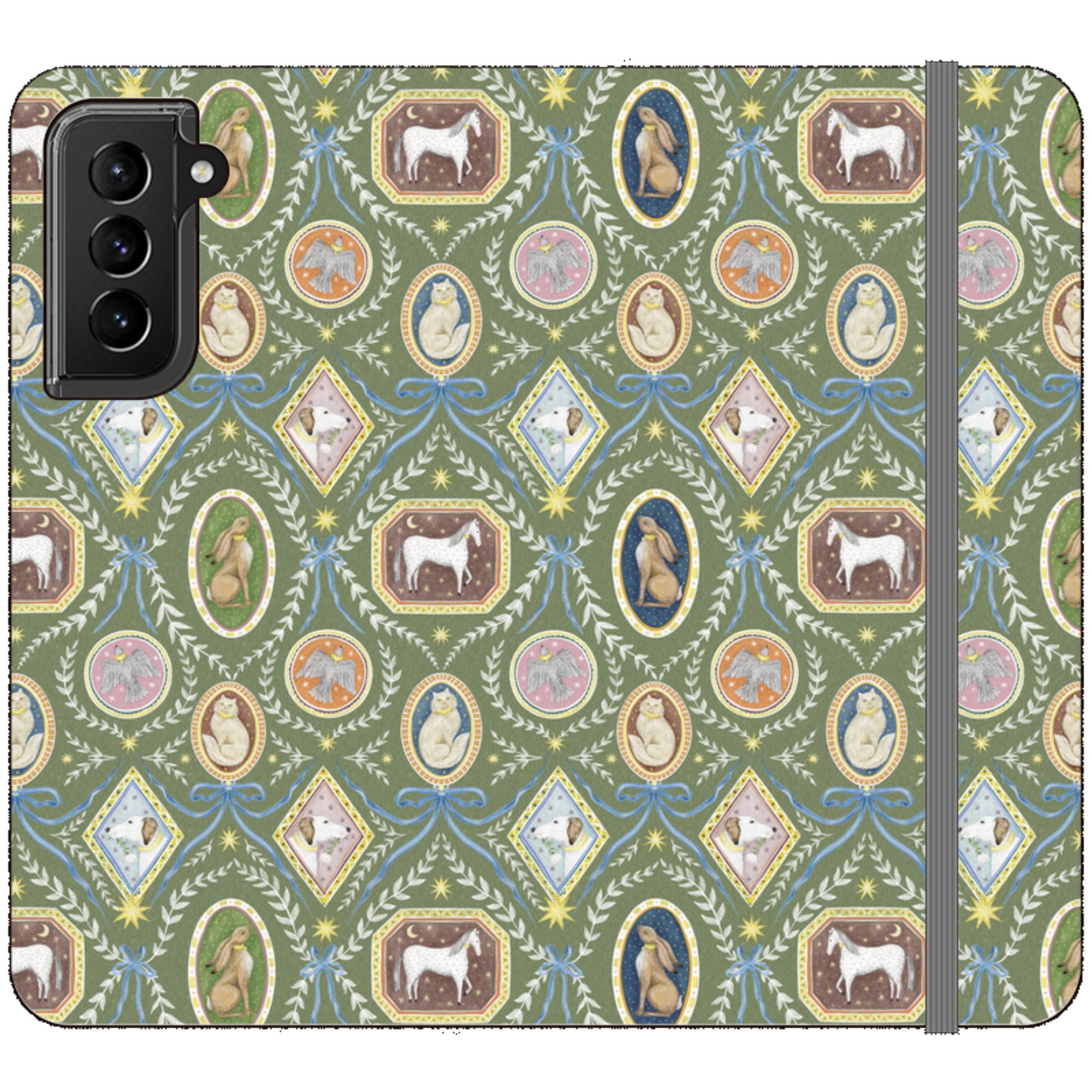 Charleston Moss Green Wallet Case By Catherine Rowe