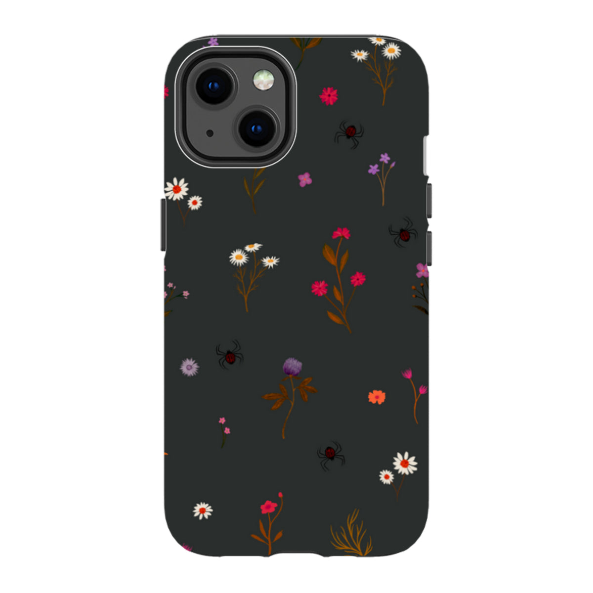 iPhone Tough Case - Florals and Spiders - Charcoal By Katherine Quinn