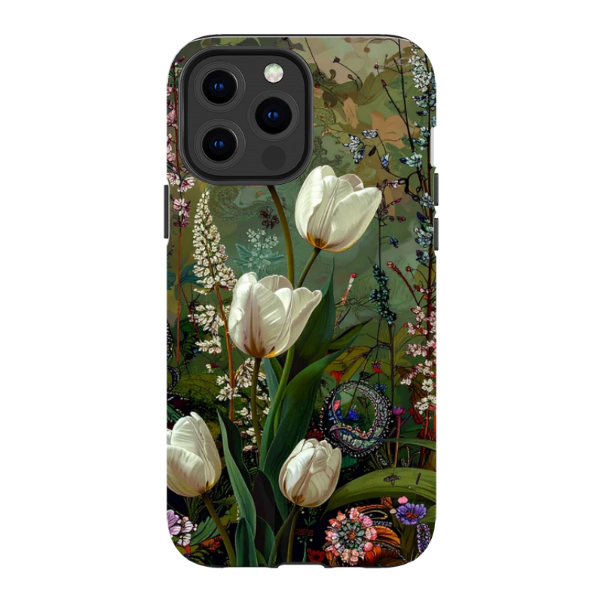 iPhone MagSafe Tough Case - Green Vyne White Tulips
